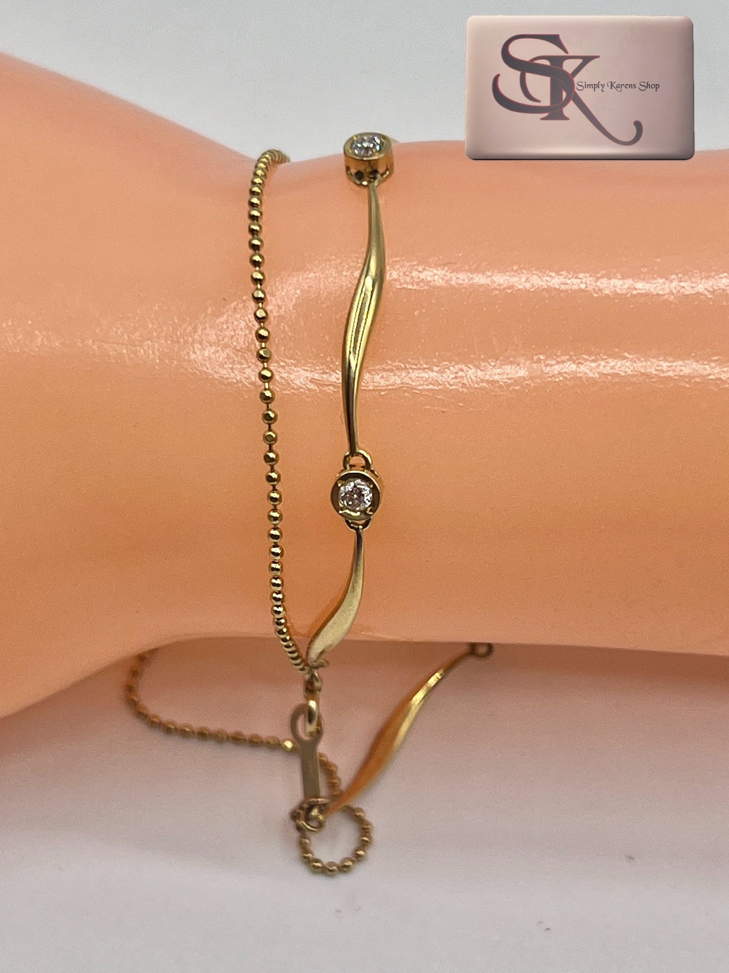 K18 Double Chain Bracelet w/ D-0.30ct 18cm 5.5g