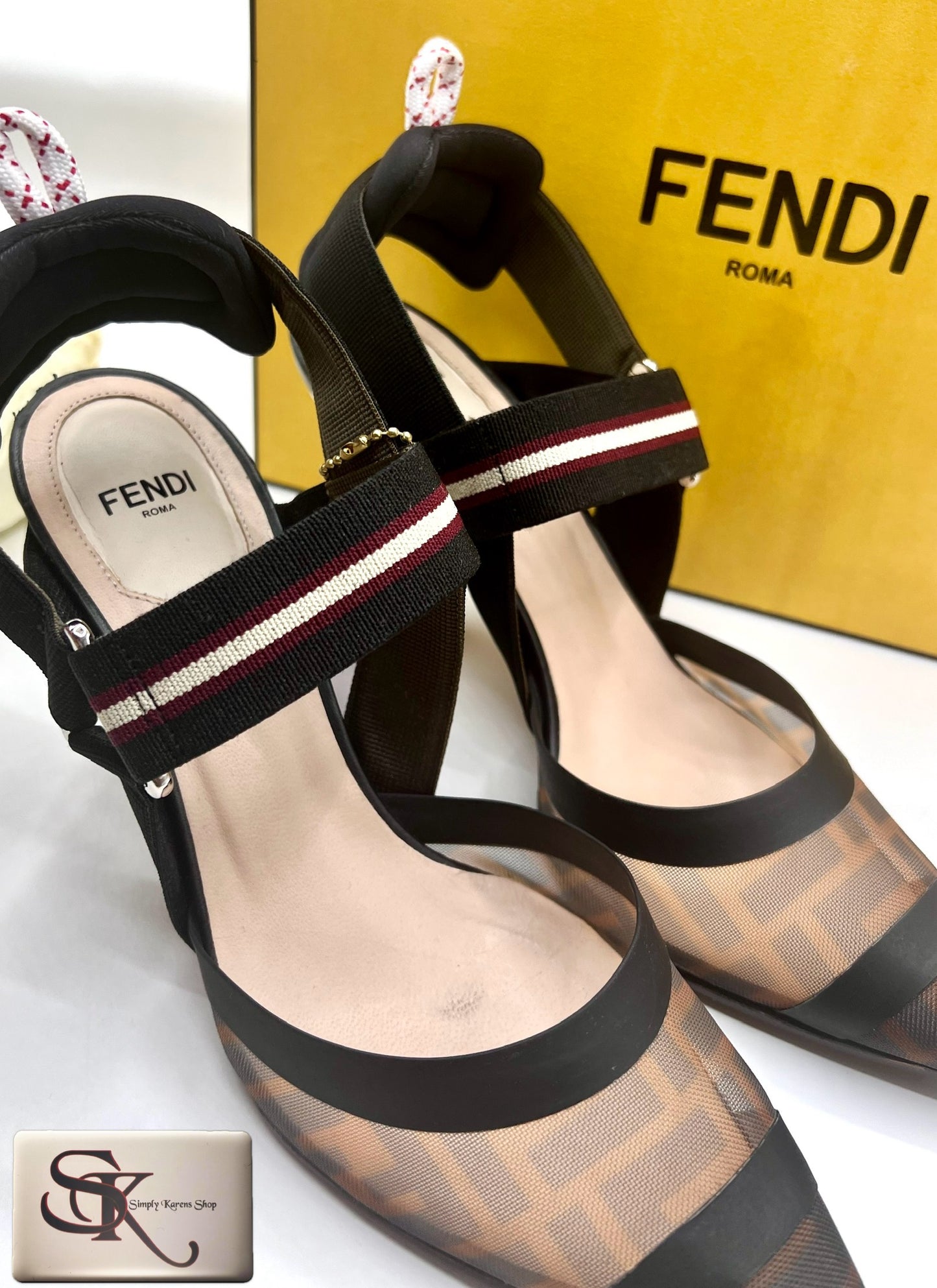 Fendi Multicolor Mesh and Canvas Colibri Sling back pumps S38 π΅πP17,600π΅π