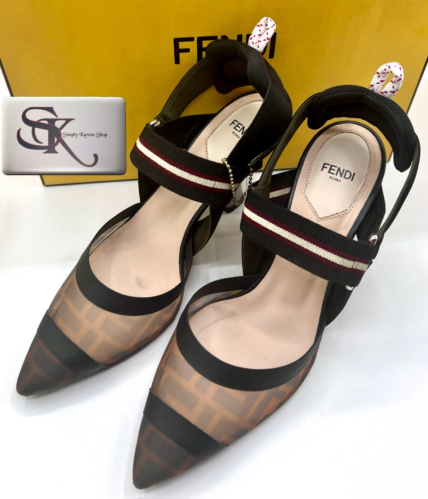 Fendi Multicolor Mesh and Canvas Colibri Sling back pumps S38 π΅πP17,600π΅π