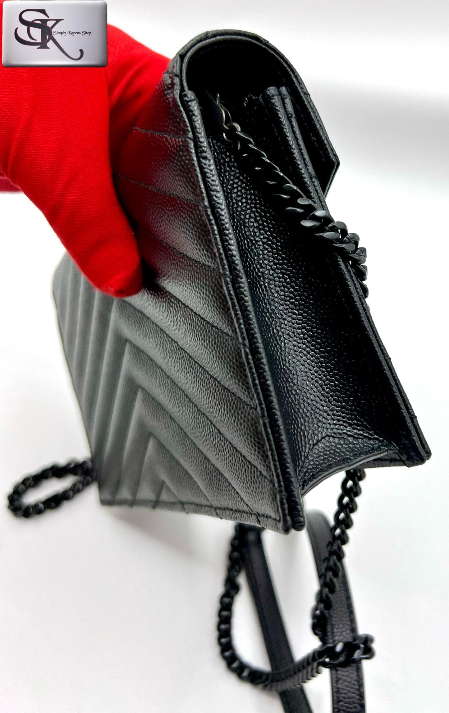 Ysl Cassandre Envelope Black on Black wallet on chain in grained leather π΅πP75,200π΅π