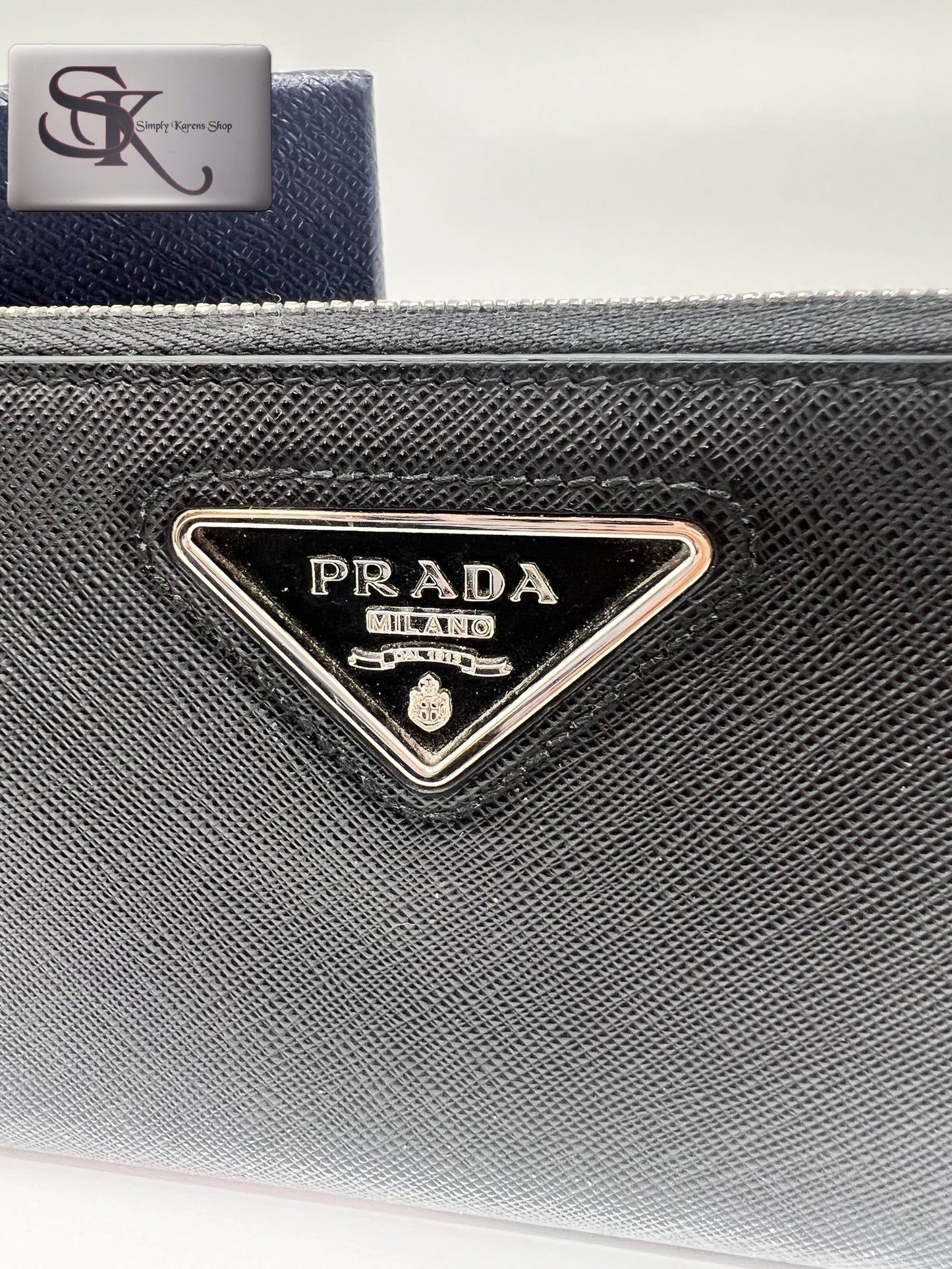 Prada Saffiano Black zip around long wallet