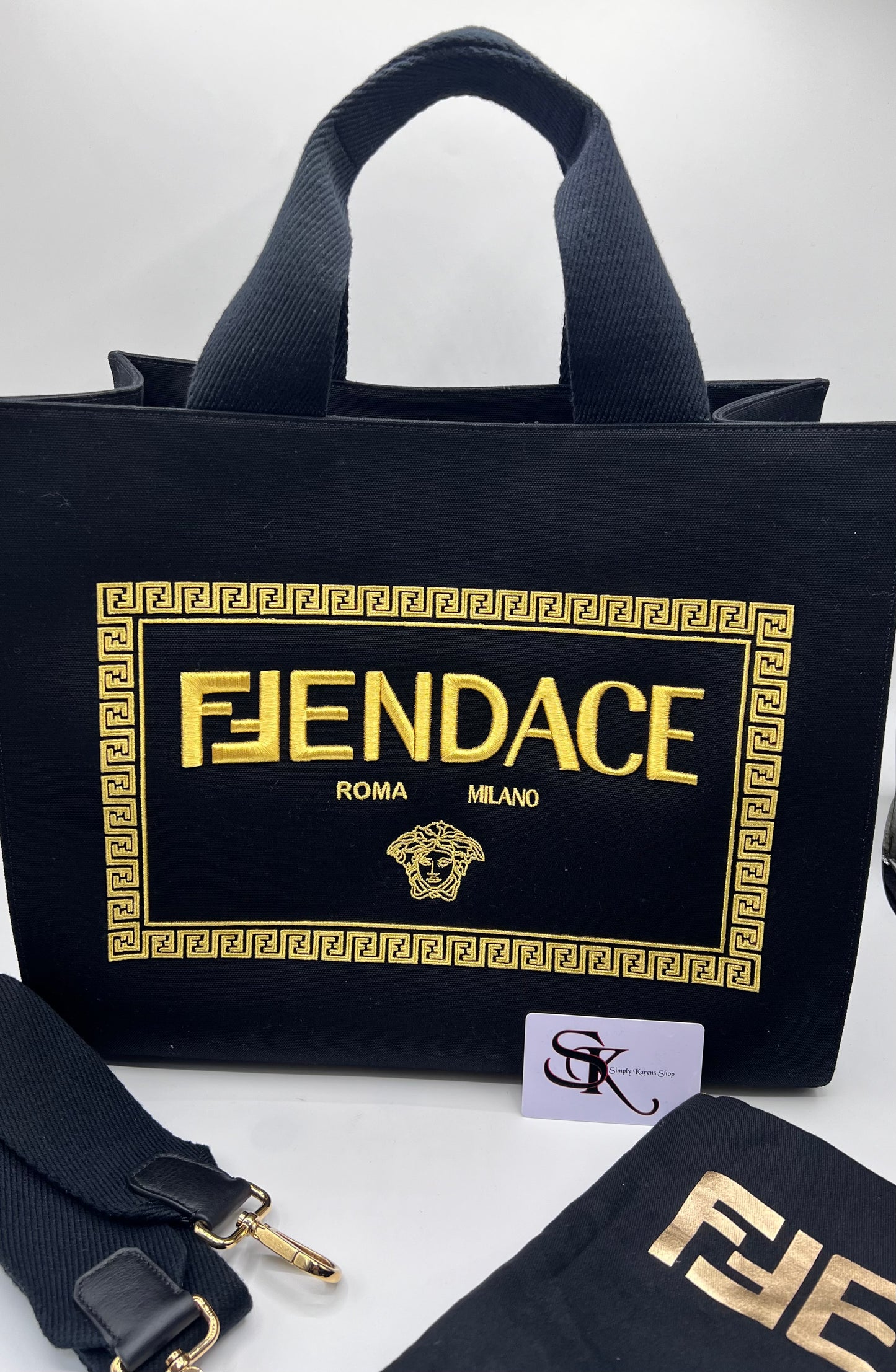 FENDI X VERSACE CANVAS FENDACE LOGO SHOPPING 2 WAY BAG