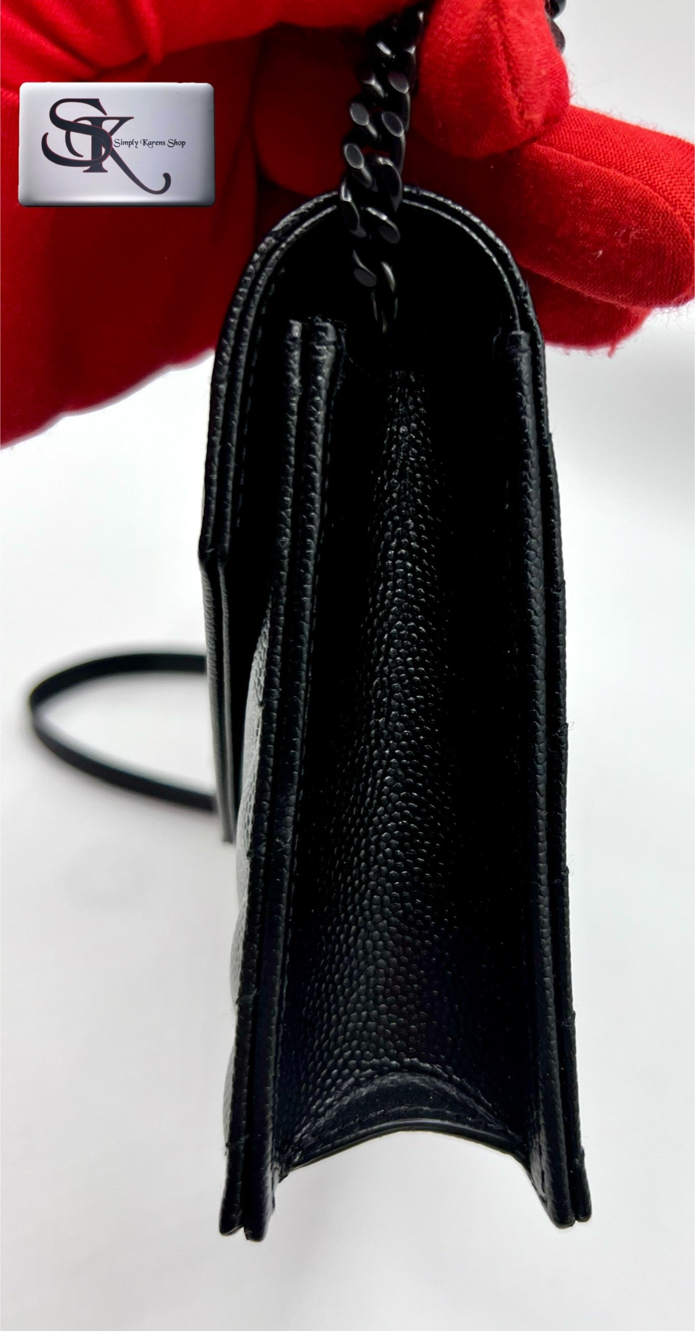 Ysl Cassandre Envelope Black on Black wallet on chain in grained leather π΅πP75,200π΅π