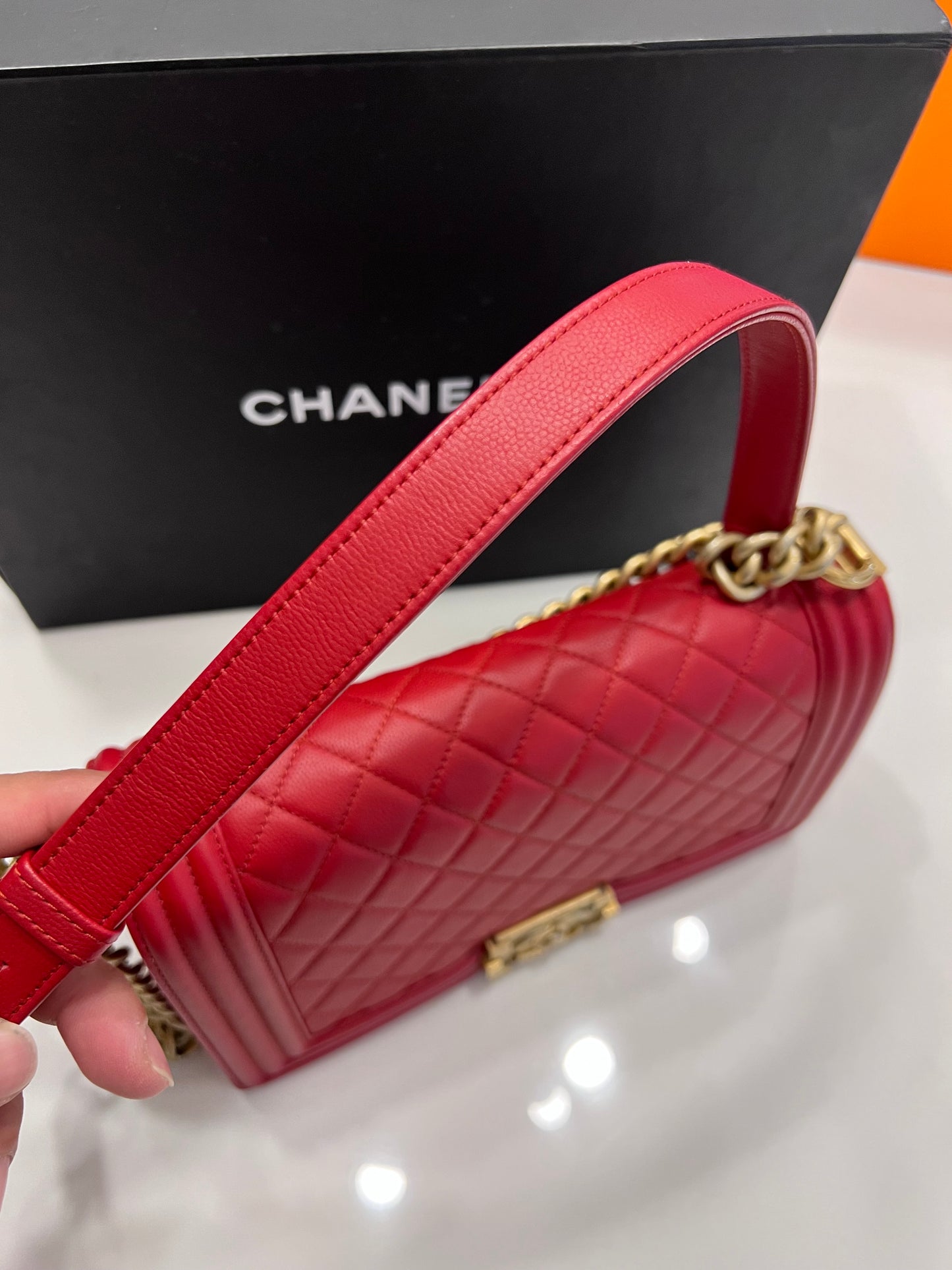 Chanel Caviar red Leboy Old Medium GHW