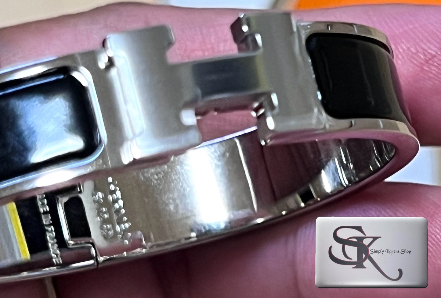 Hermes Clic Clac Black Enamel Silver Hard ware