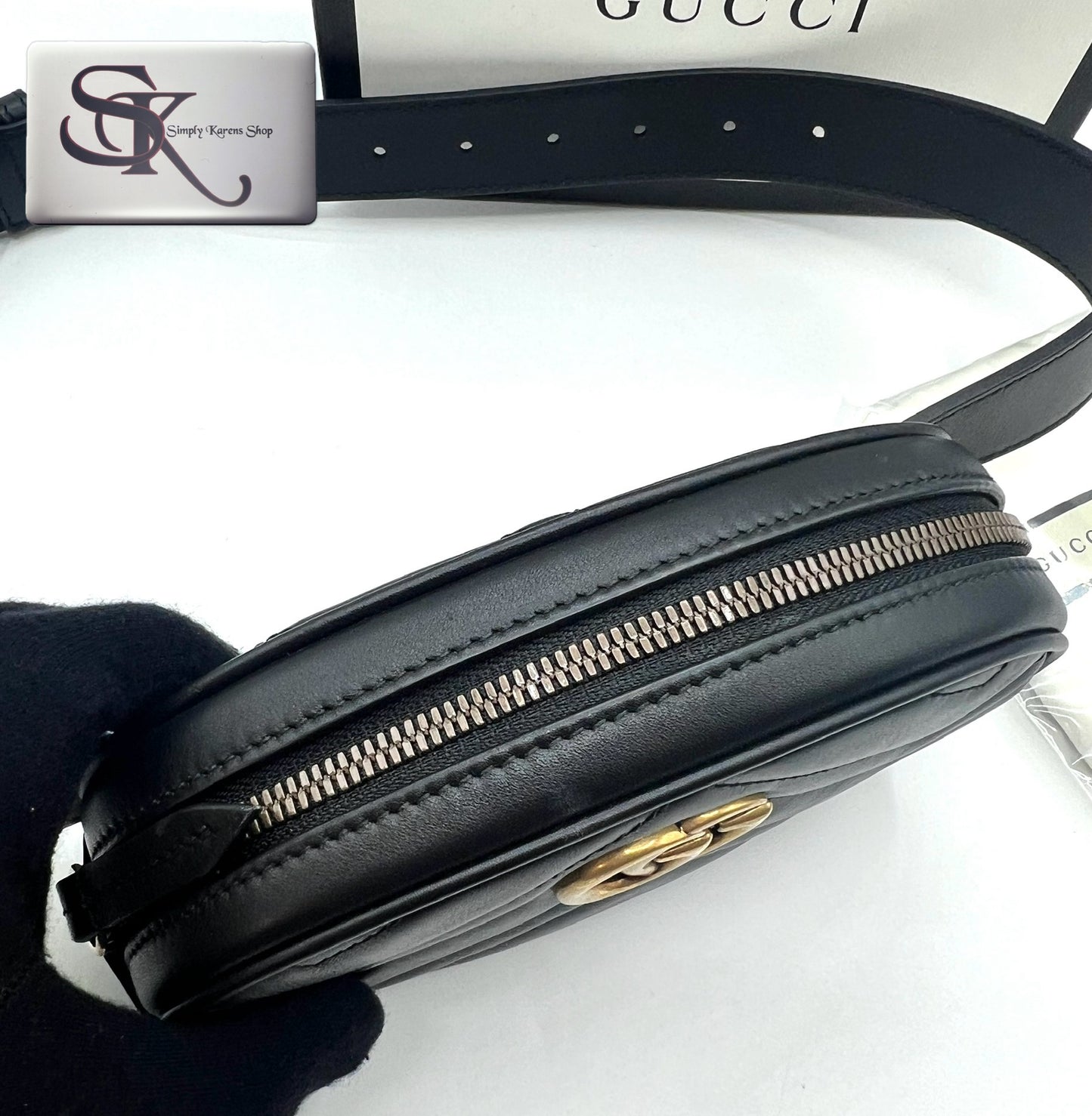 GUCCI MARMONT BLACK LEATHER BELT BAG SIZE 72 ~ 92 CM π΅πP32,200π΅π