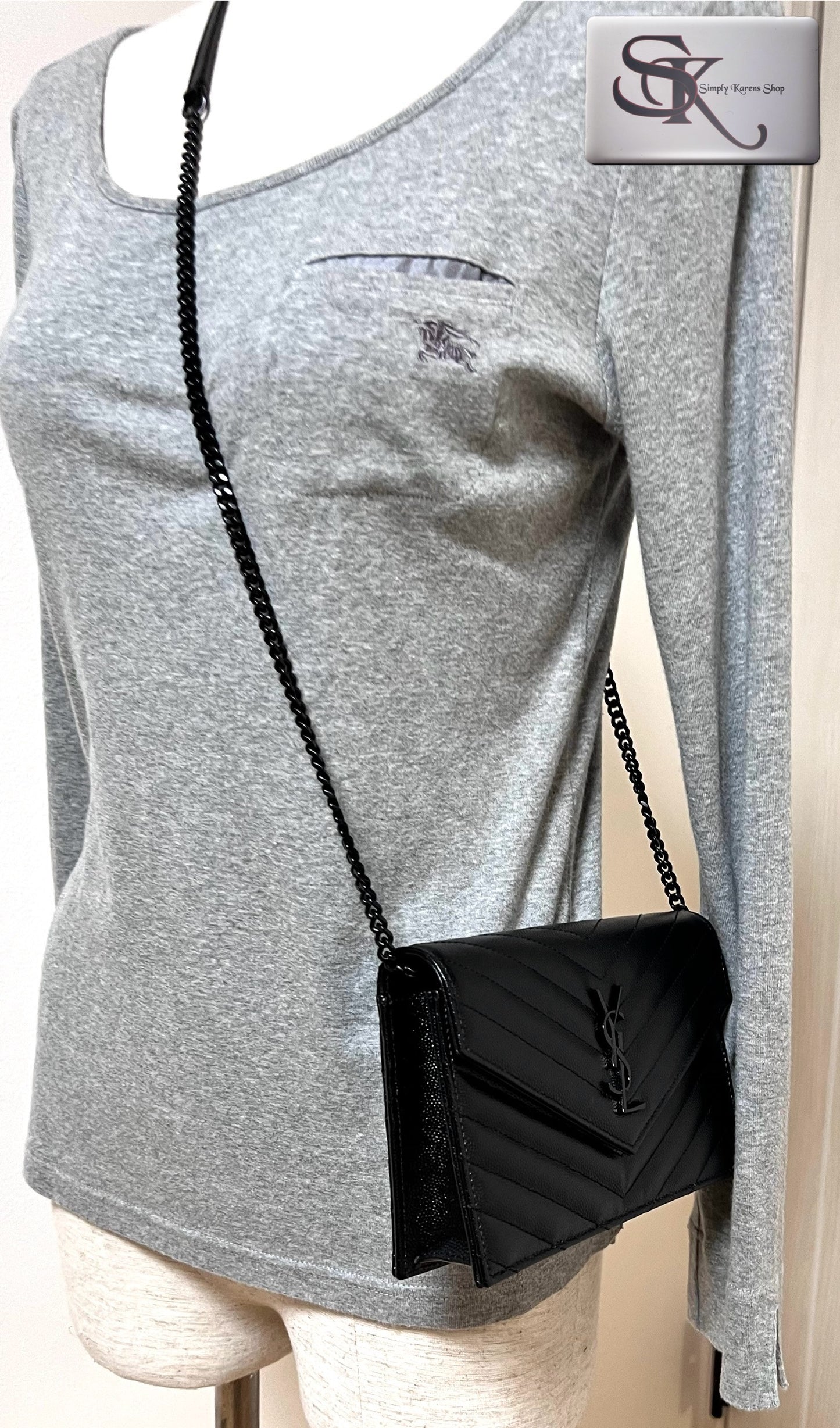 Ysl Cassandre Envelope Black on Black wallet on chain in grained leather π΅πP75,200π΅π