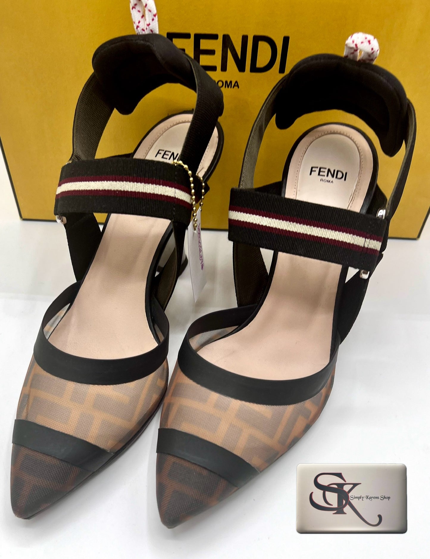 Fendi Multicolor Mesh and Canvas Colibri Sling back pumps S38 π΅πP17,600π΅π