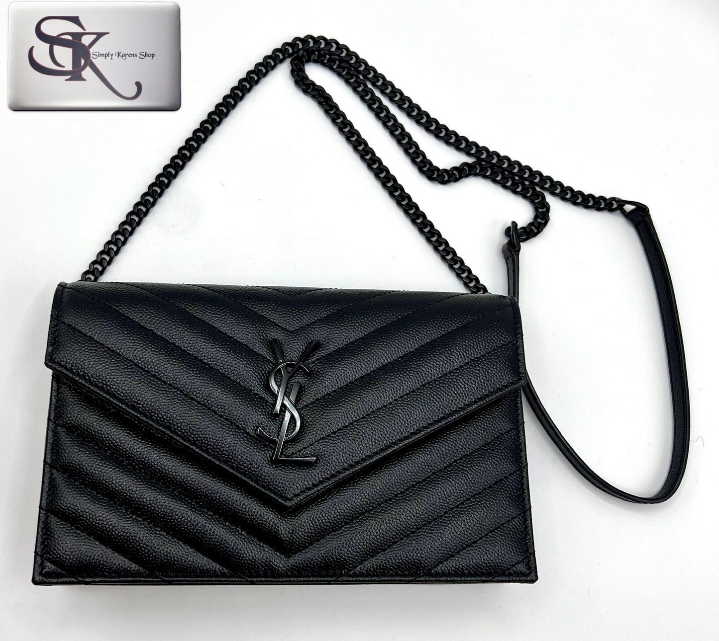 Ysl Cassandre Envelope Black on Black wallet on chain in grained leather π΅πP75,200π΅π