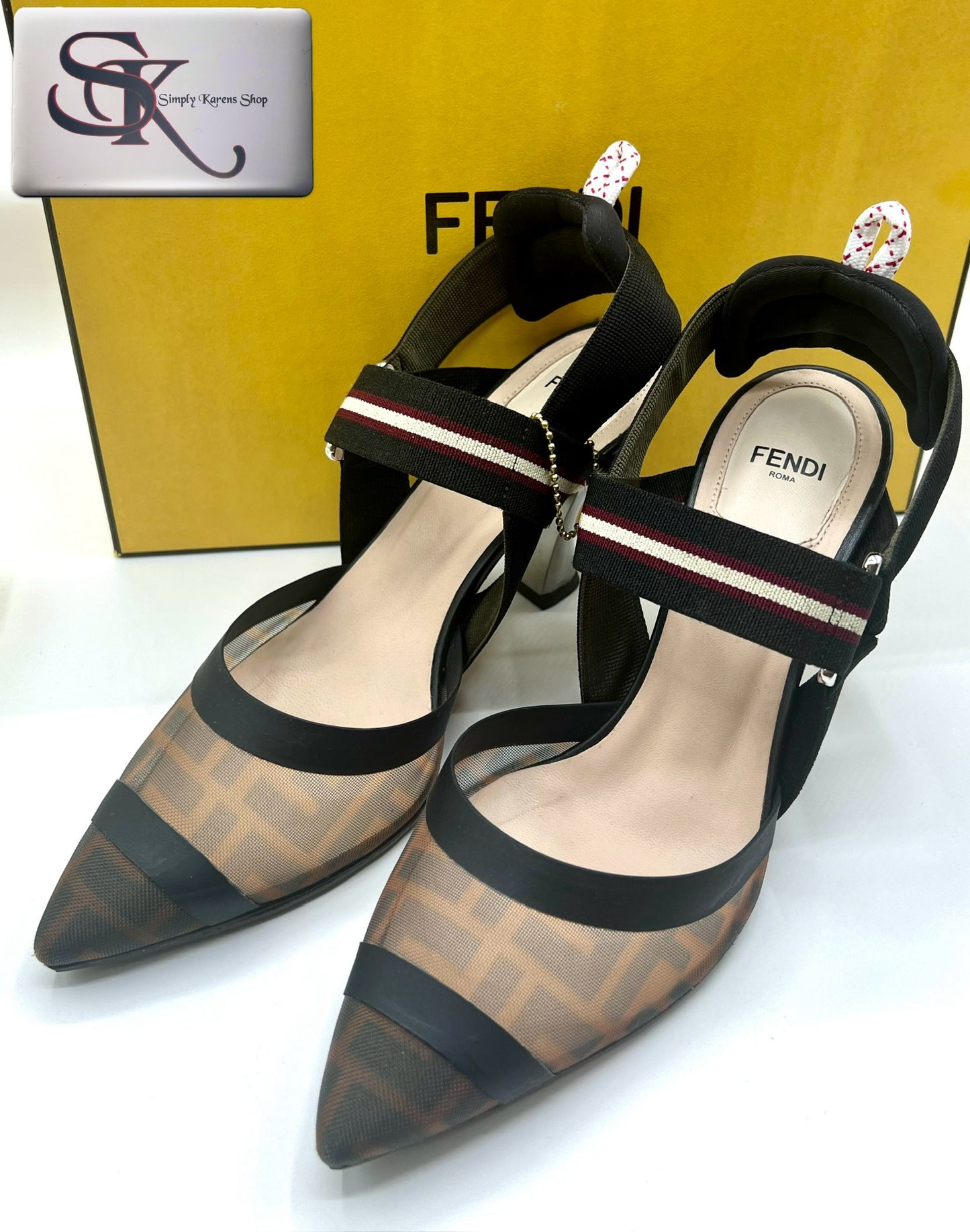Fendi Multicolor Mesh and Canvas Colibri Sling back pumps S38 π΅πP17,600π΅π