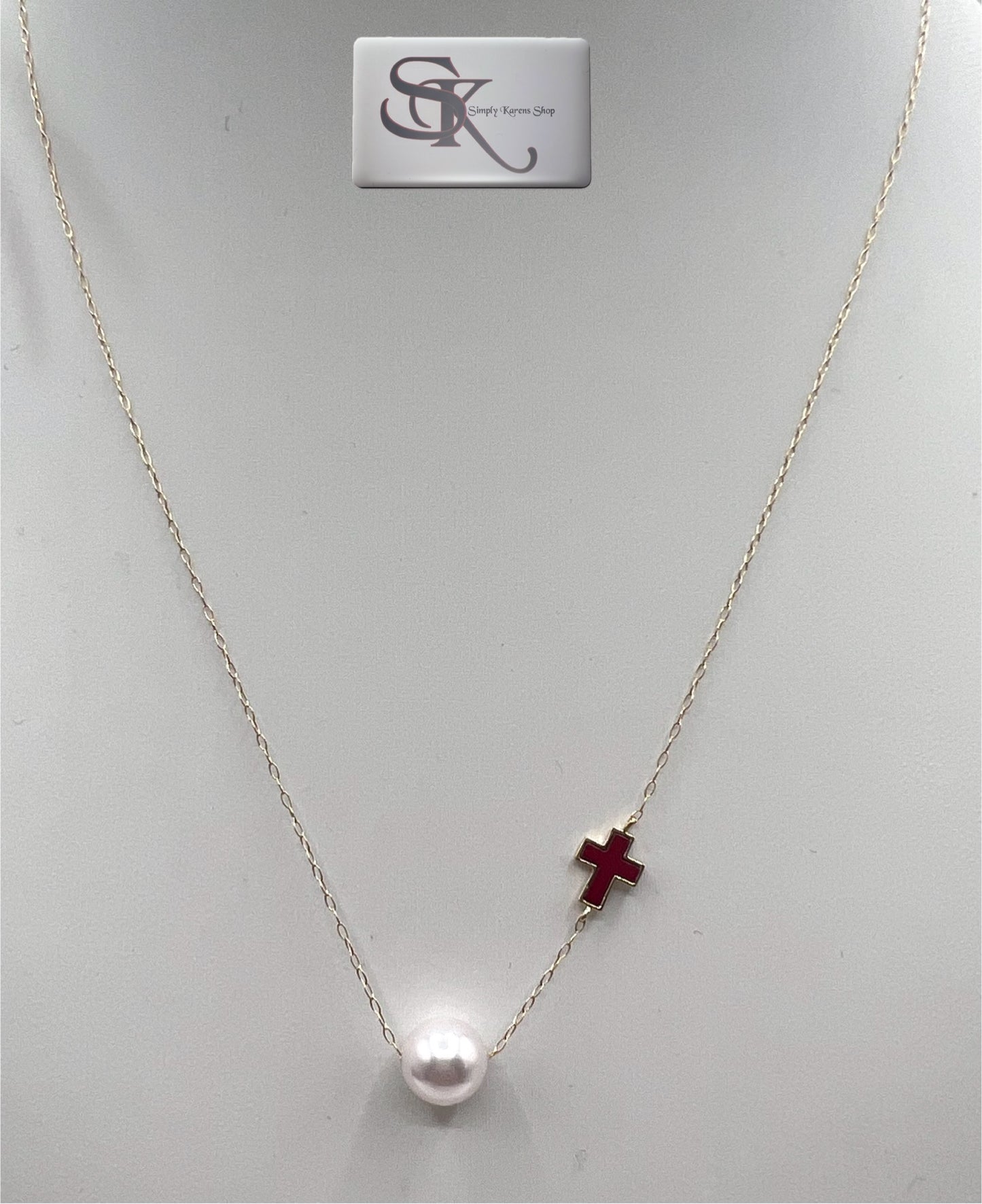 K18 Yg floating akoya pearl ncklce 8 mm with cross motif 40 cm 🇵🇭P11,200🇵🇭
