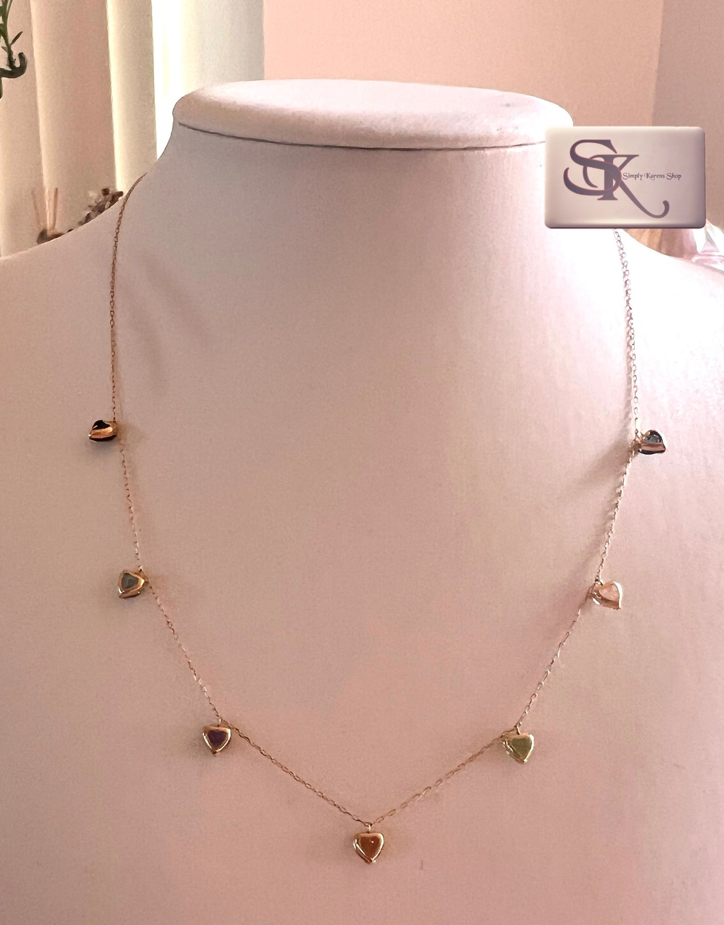 K18 Heart shape mix natural stone station necklace 42cm 2.37g (🇵🇭P20,640)