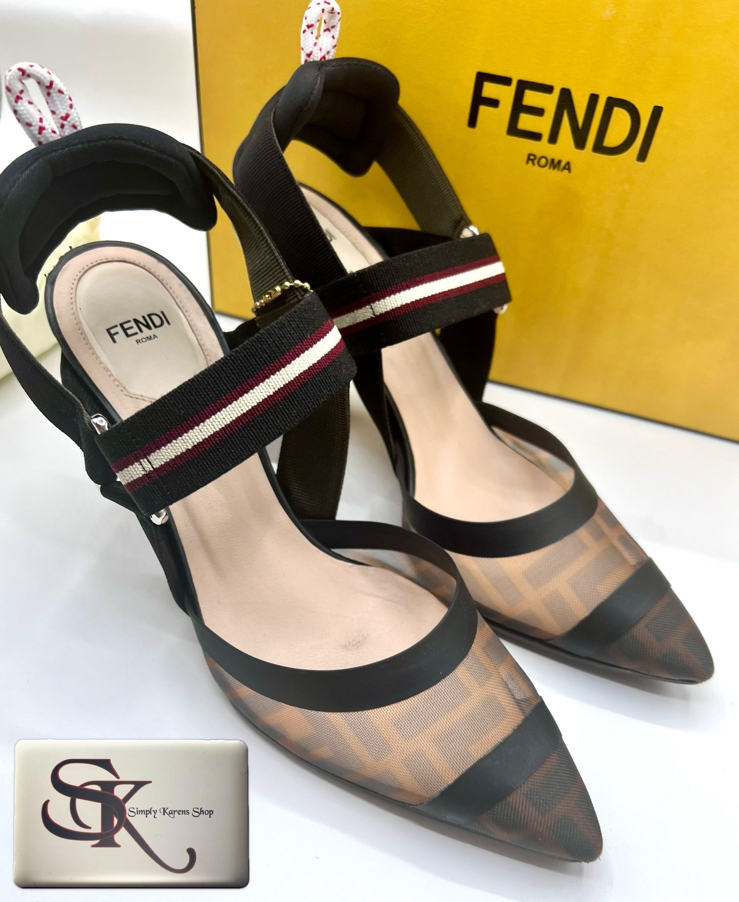 Fendi Multicolor Mesh and Canvas Colibri Sling back pumps S38 π΅πP17,600π΅π