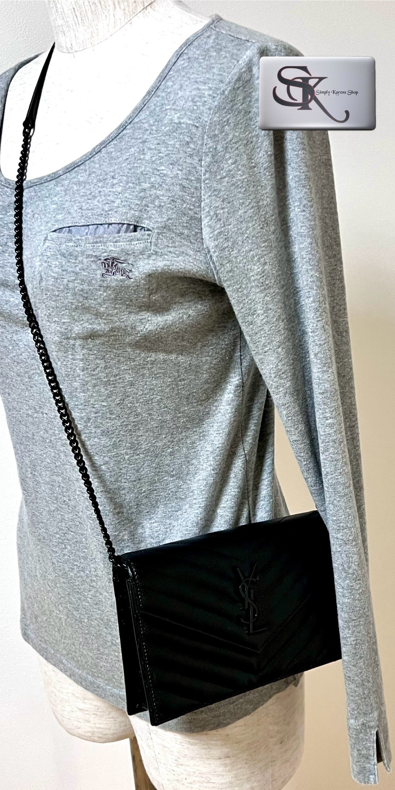 Ysl Cassandre Envelope Black on Black wallet on chain in grained leather π΅πP75,200π΅π