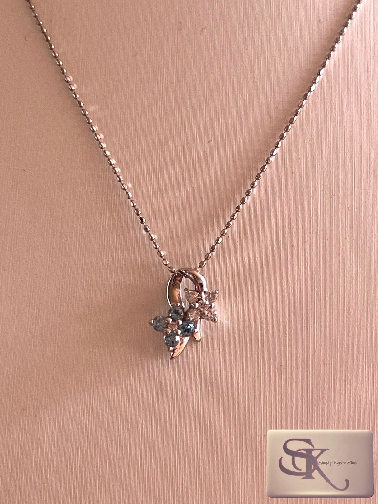 K18 wg Necklace w/ Bluetopaz & D-0.10ct 2.1g 40cm