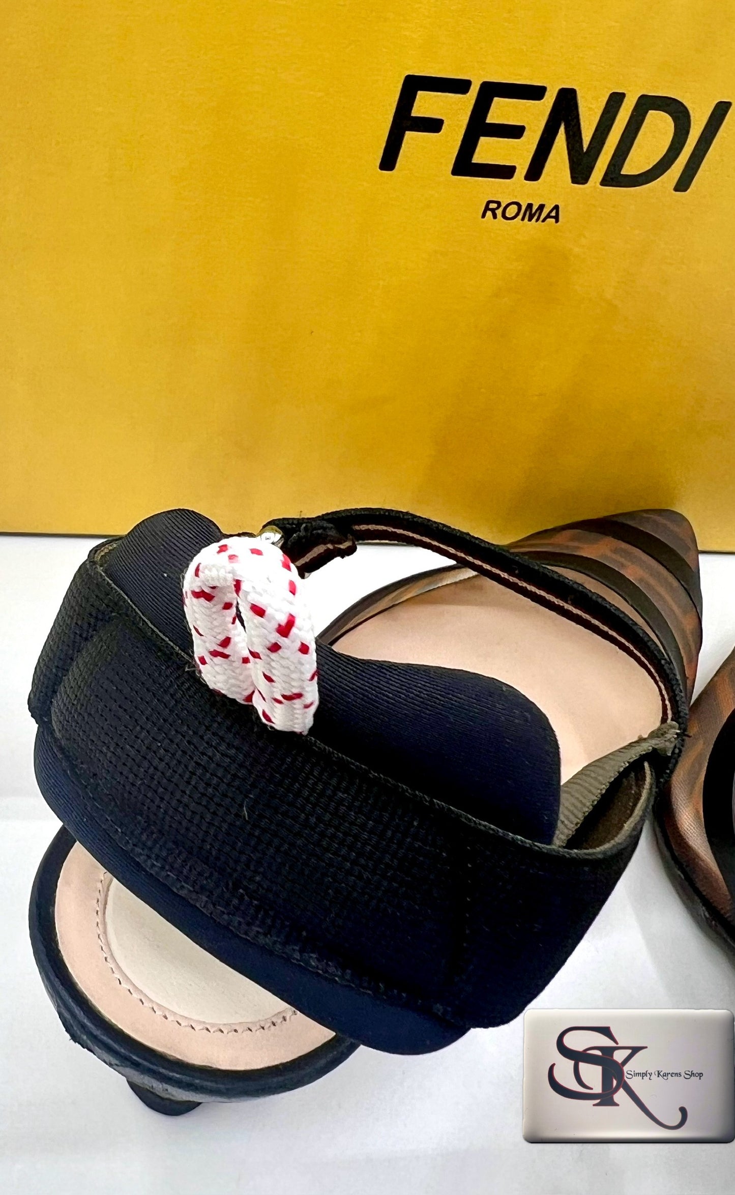 Fendi Multicolor Mesh and Canvas Colibri Sling back pumps S38 π΅πP17,600π΅π