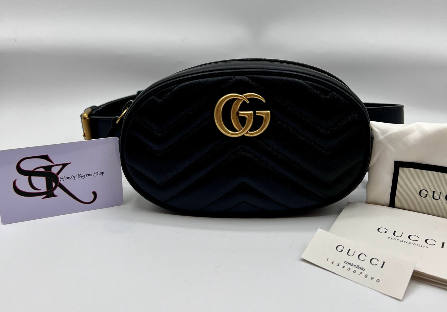GUCCI MARMONT BLACK LEATHER BELT BAG SIZE 72 ~ 92 CM π΅πP32,200π΅π