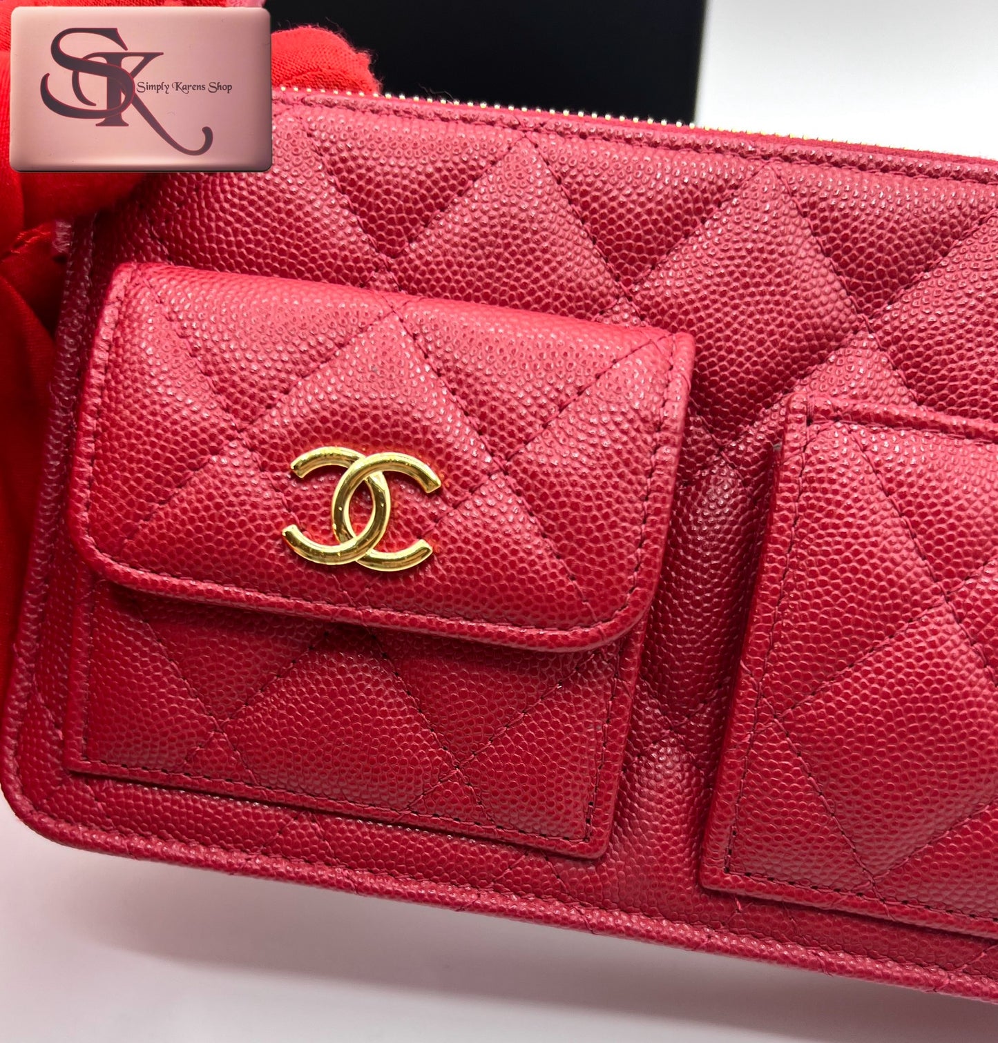 Chanel Caviar Wristlet Pouch microchip