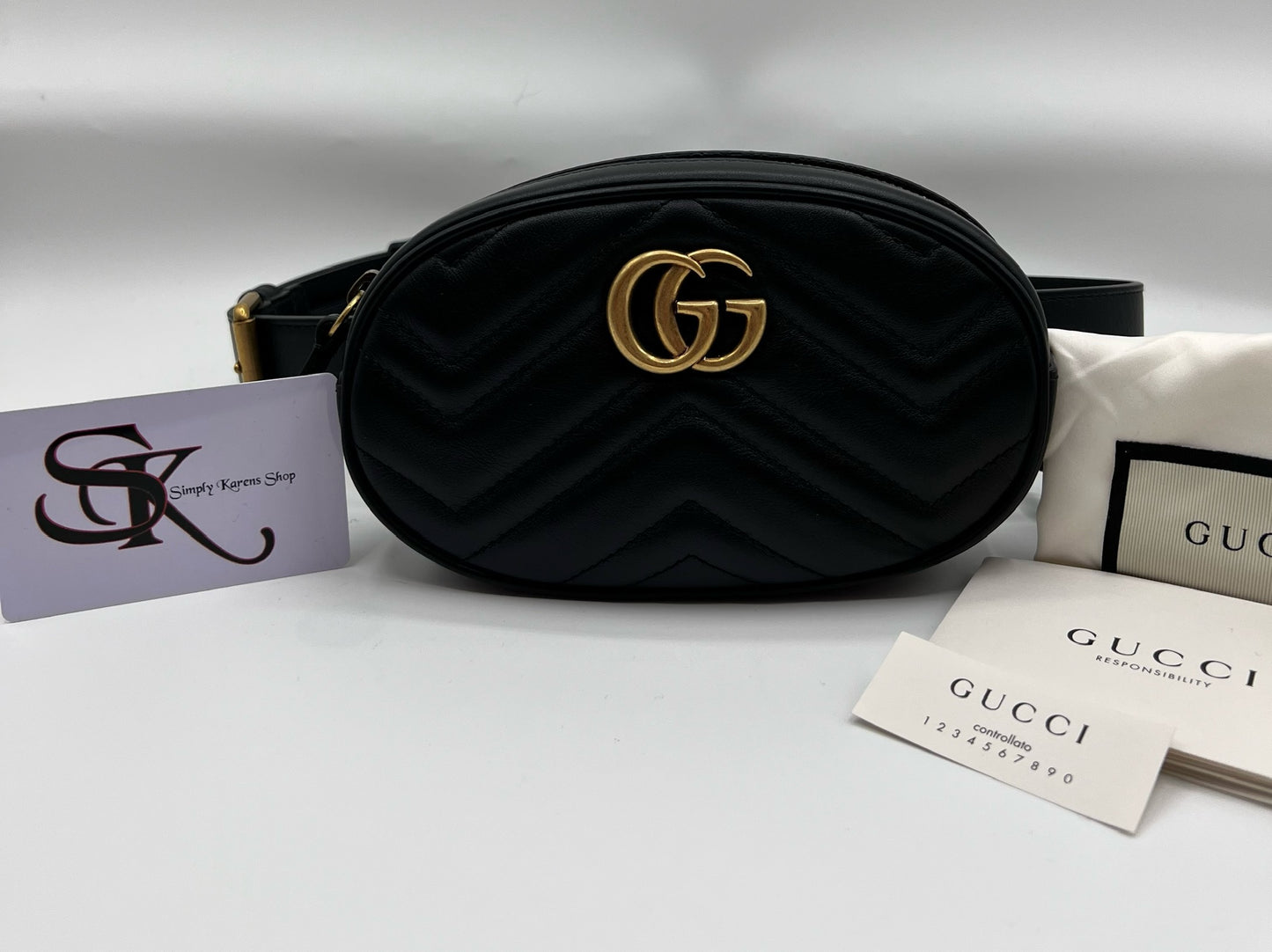 GUCCI MARMONT BLACK LEATHER BELT BAG SIZE 72 ~ 92 CM                🇵🇭P32,200🇵🇭