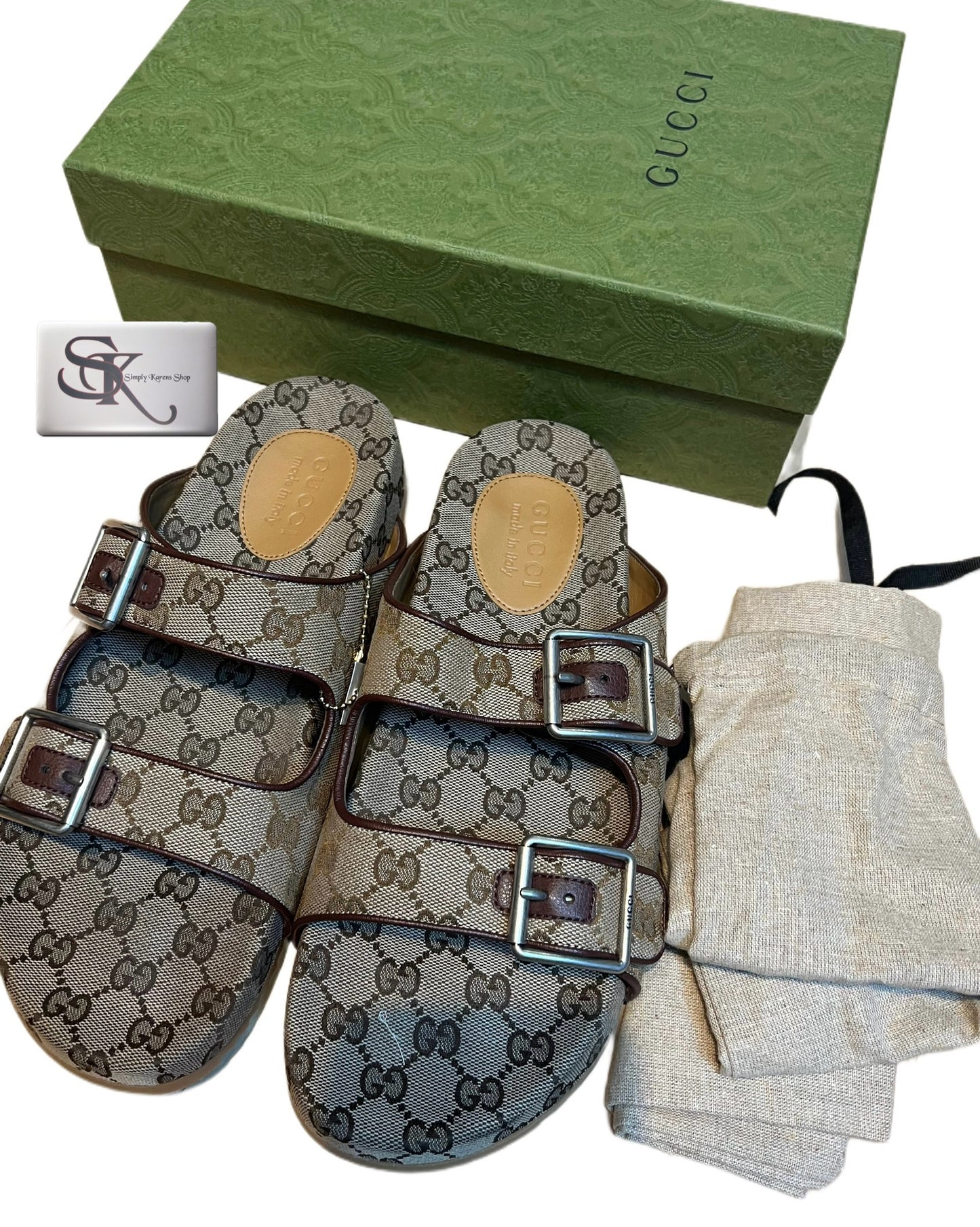 GUCCI MONOGRAM LAVAREDO ECO FABRIC MEN'S SLIDE SANDALS SIZE 10