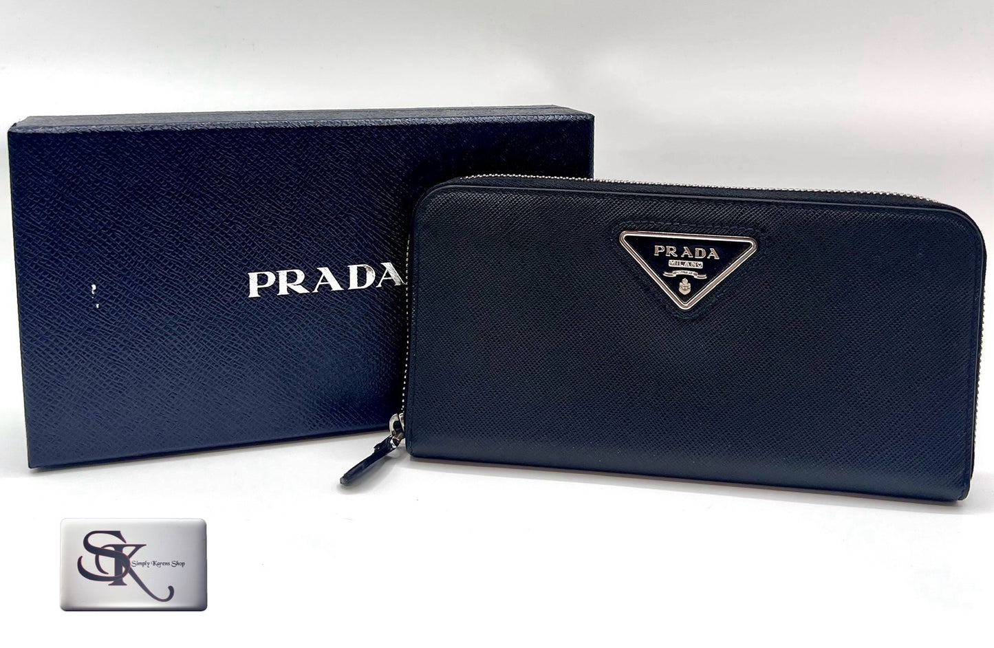 Prada Saffiano Black zip around long wallet