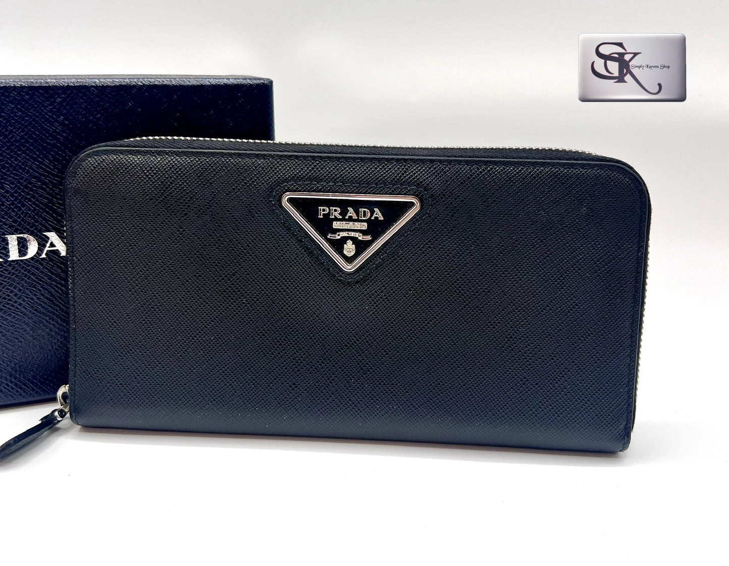 Prada Saffiano Black zip around long wallet