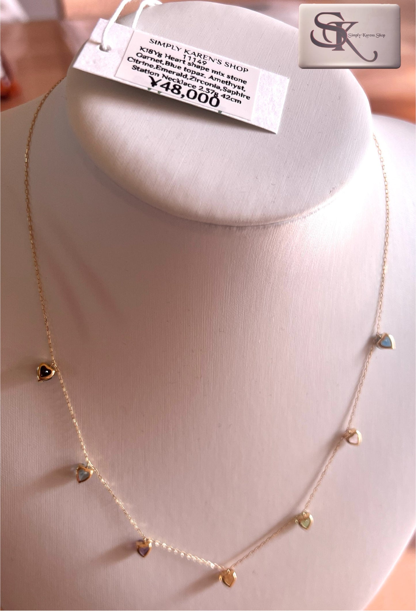 K18 Heart shape mix natural stone station necklace 42cm  2.37g   (🇵🇭P20,640)