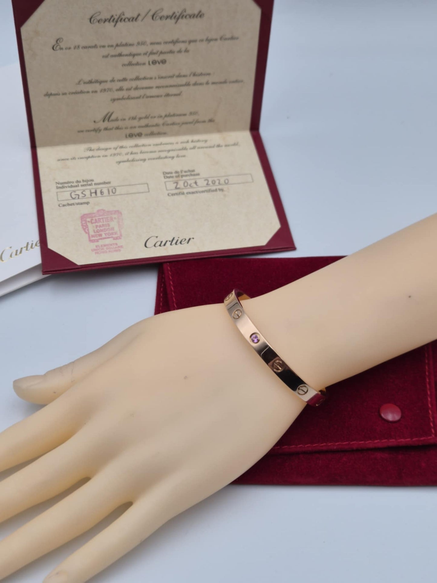 Cartier Love cuff Bracelet 18K  Pink Gold w/ Pink Sapphire 25.68g 16cm