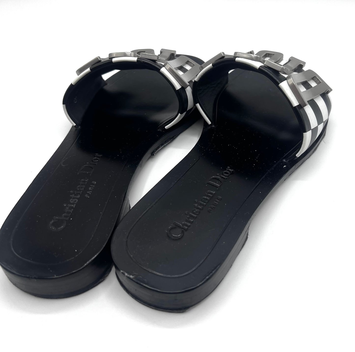 Christian Dior Revolution Checkered Calfskin Slide Sandals Size 36  (🇵🇭P20,640)