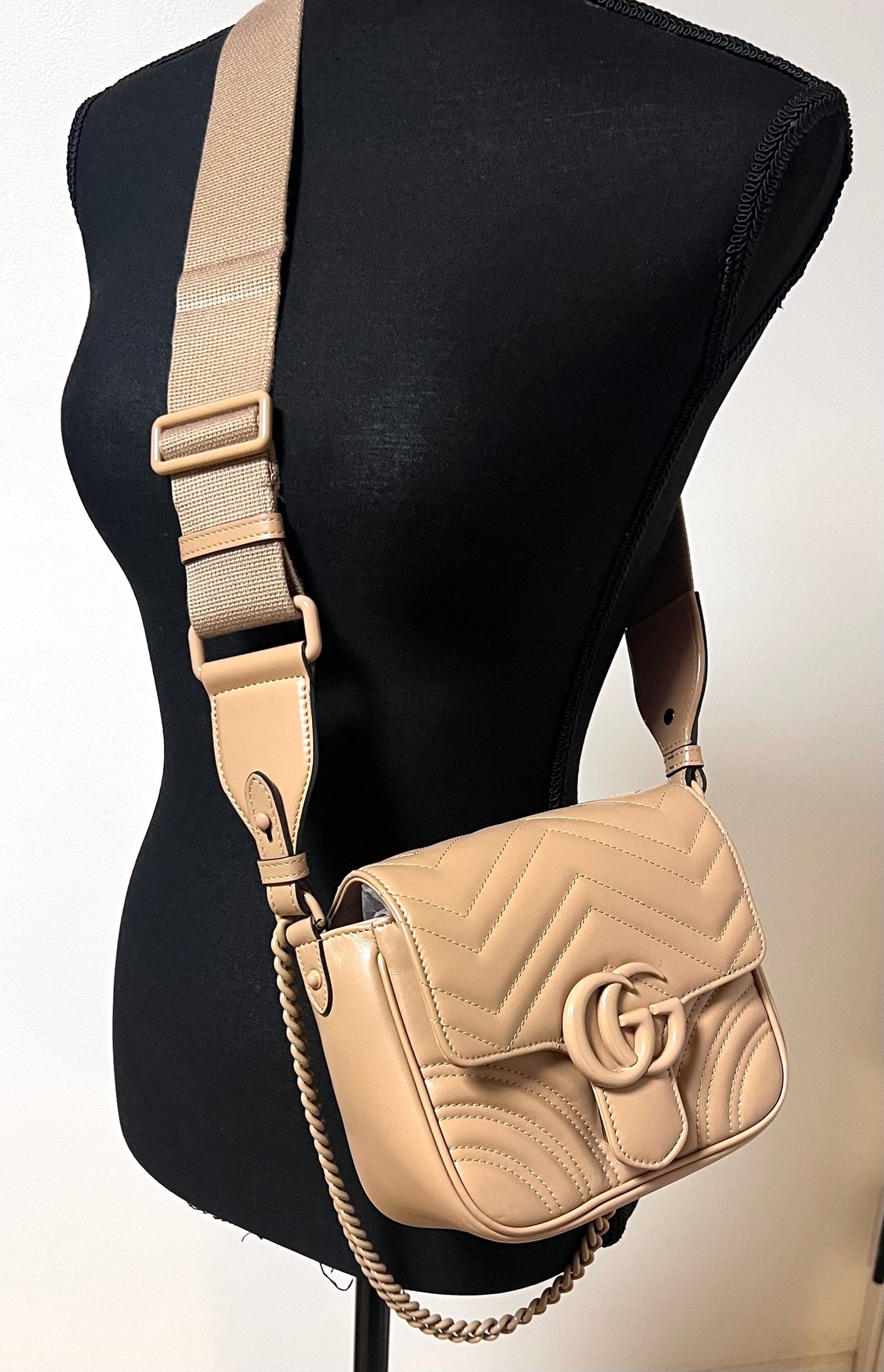 Gucci GG Marmont Neutral Mini Padded Crossbody Bag