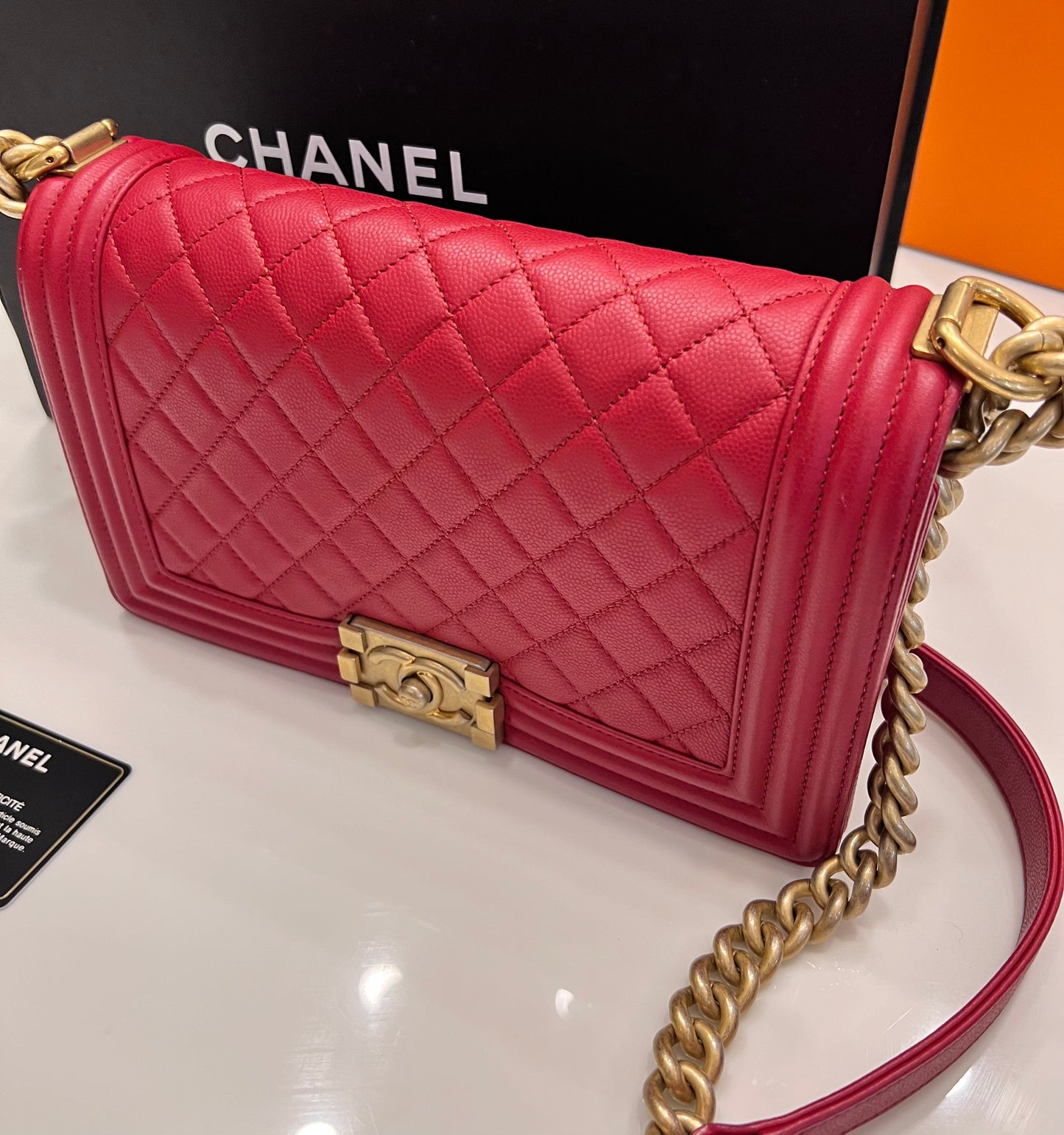 Chanel Caviar red Leboy Old Medium GHW