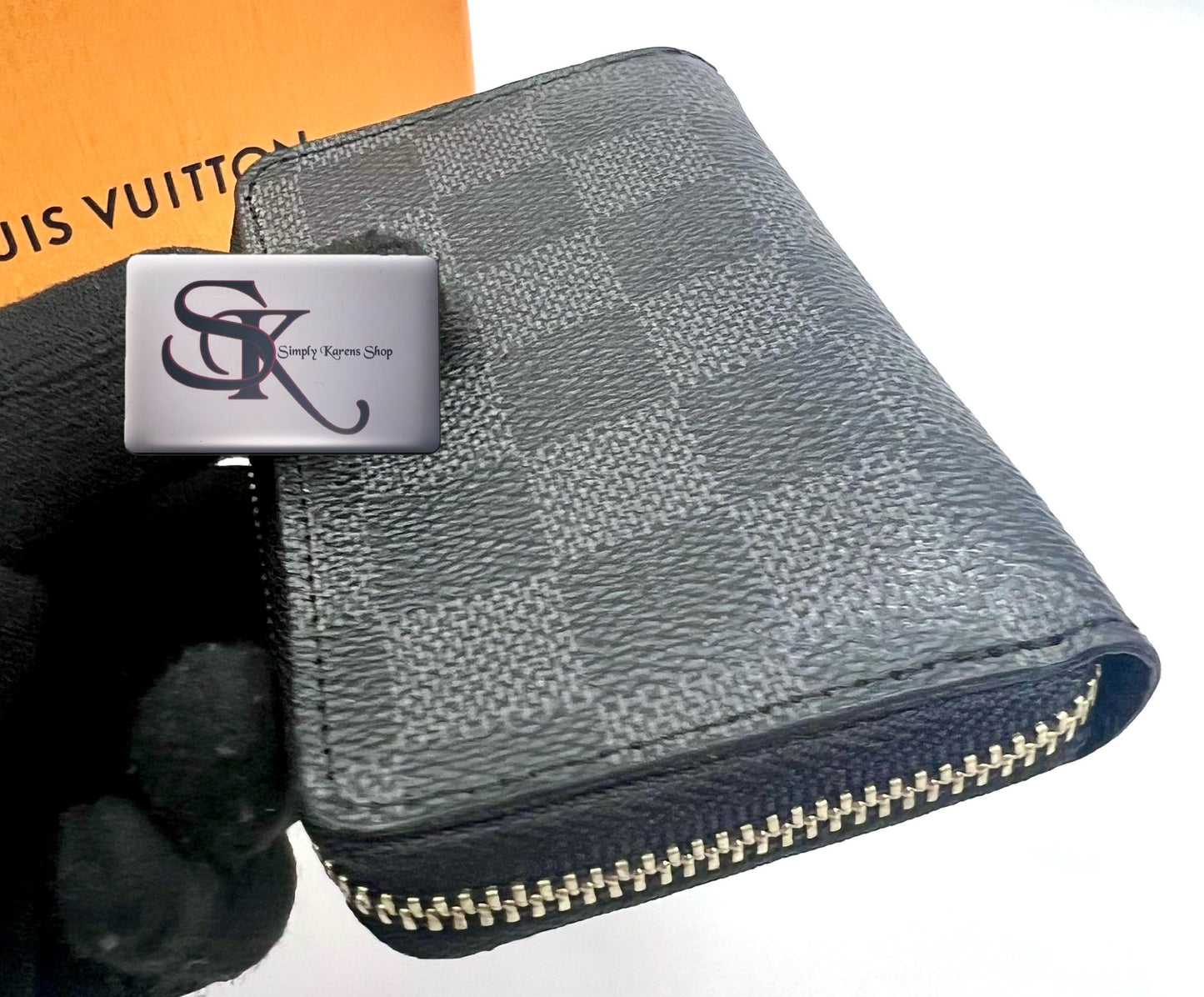 Lv Graphite Zip Around Card Case