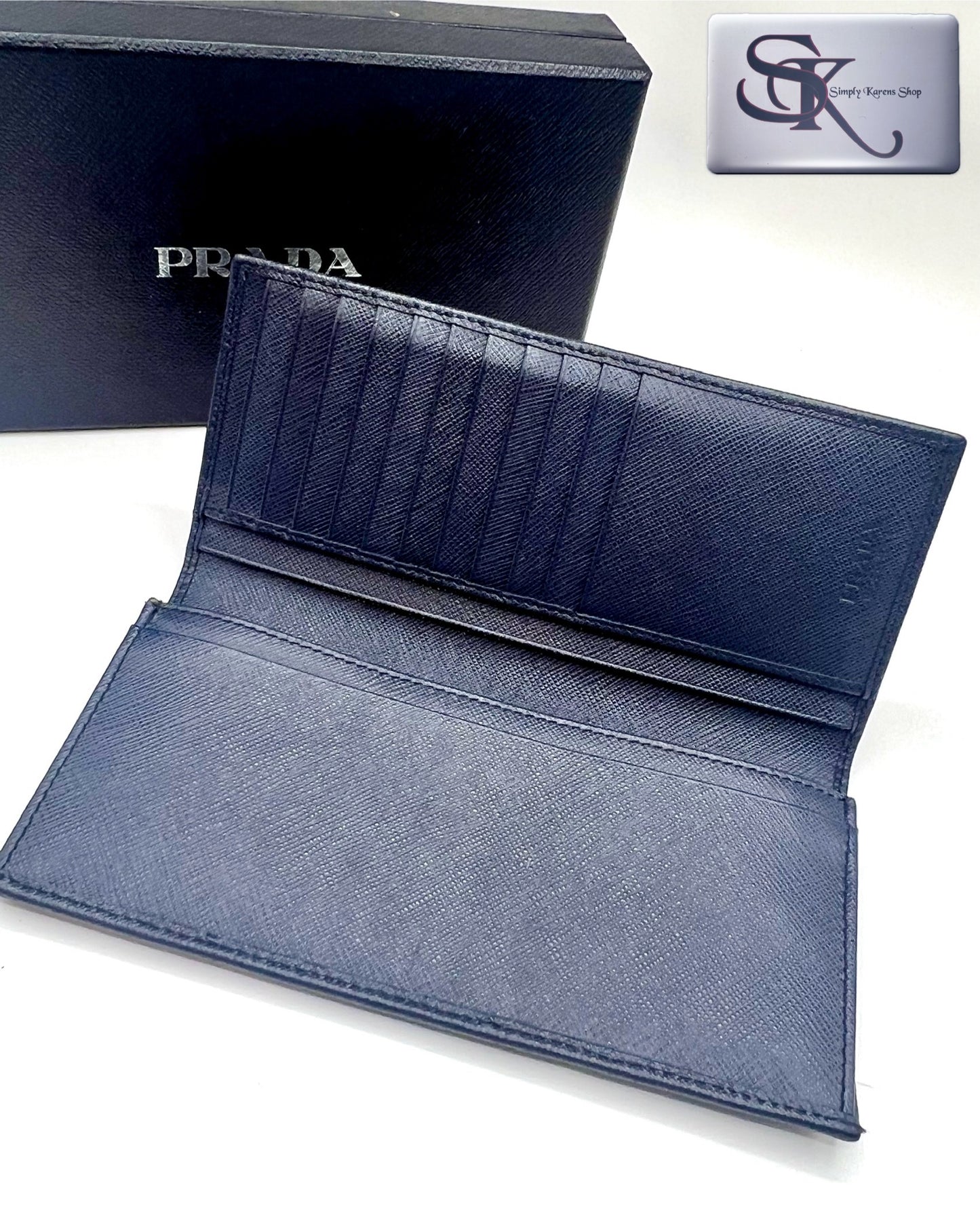 Prada Saffiano Navy blue Bifold Long wallet