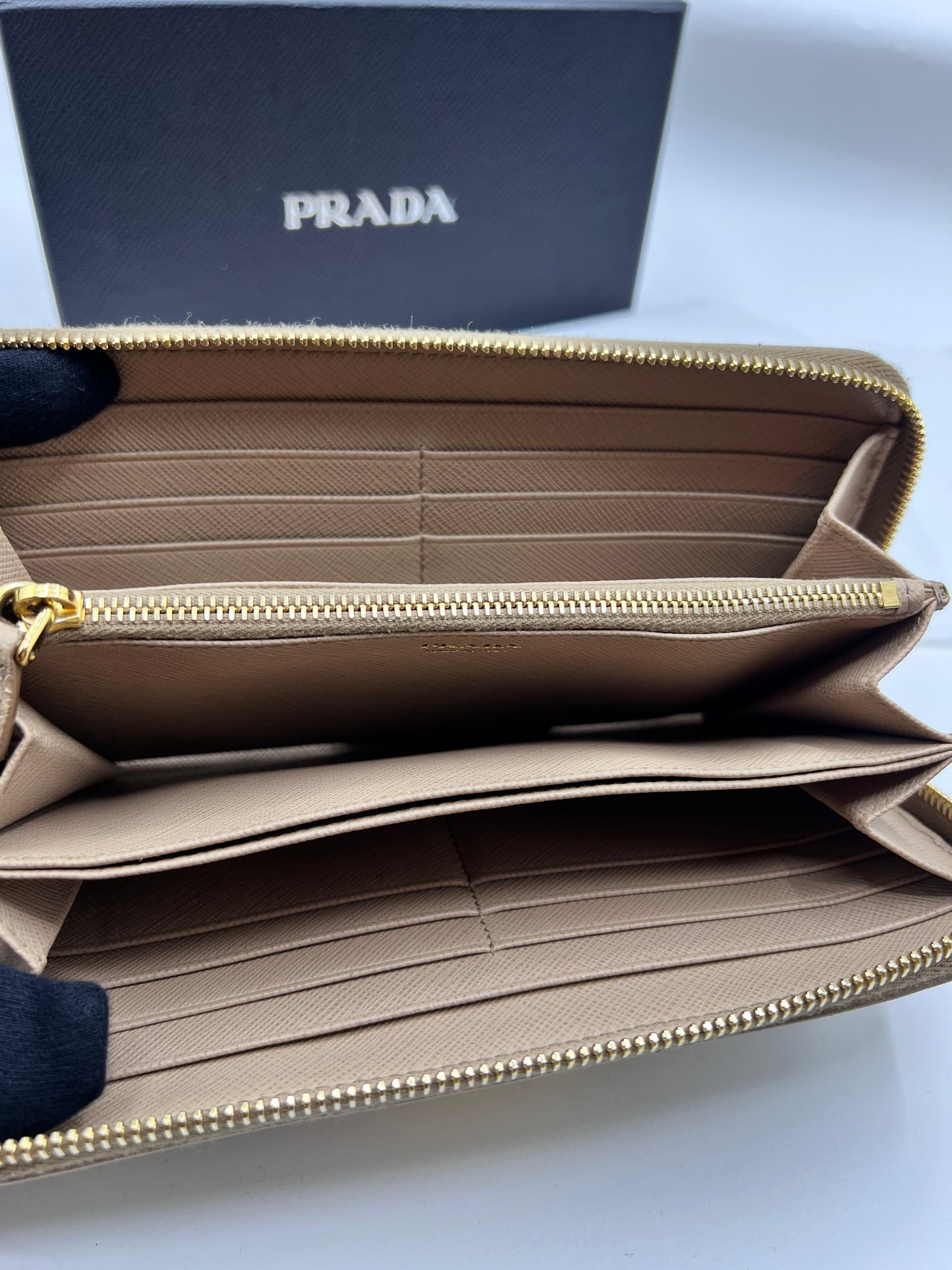 Prada Saffiano Taupe Long Zip Around Wallet  (🇵🇭P12,040)