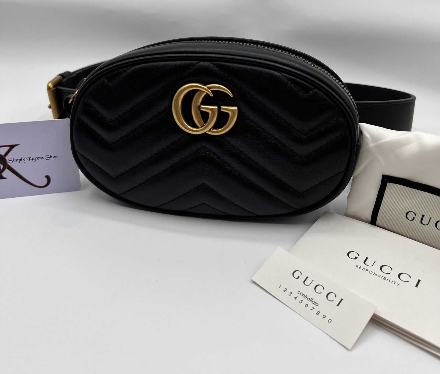 GUCCI MARMONT BLACK LEATHER BELT BAG SIZE 72 ~ 92 CM                🇵🇭P32,200🇵🇭