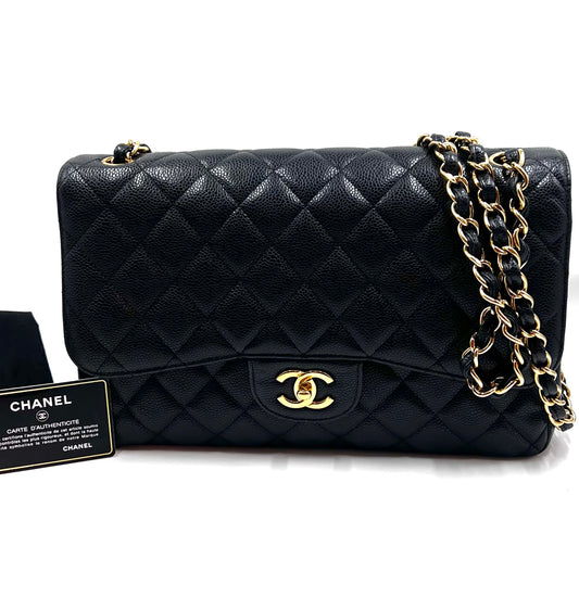 Chanel Classic Black Jumbo Caviar Double Flap GHW S30cm Series 15  (🇵🇭P318,200)