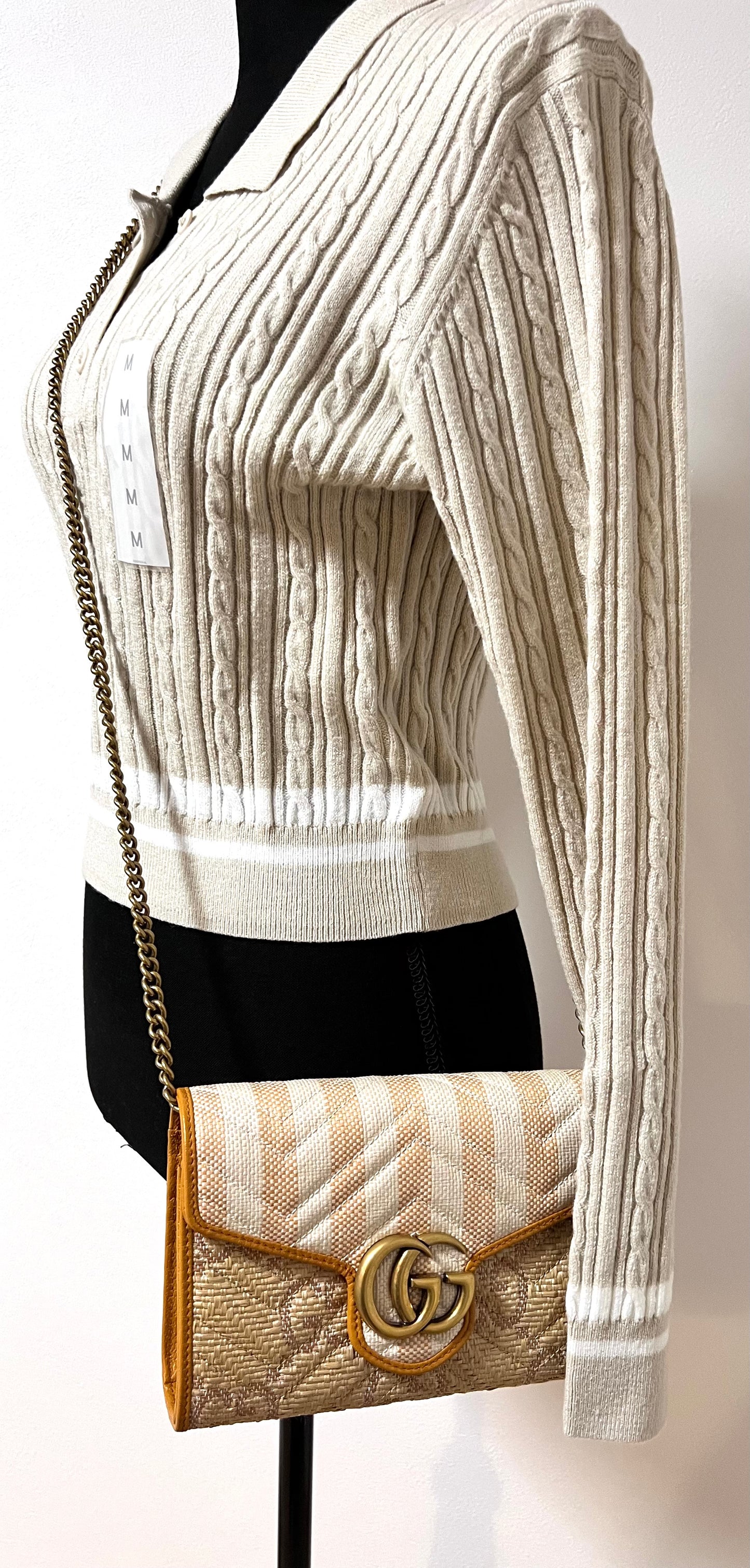 Gucci GG Marmont Raffia Flap wallet on chain    (🇵🇭P59,340)