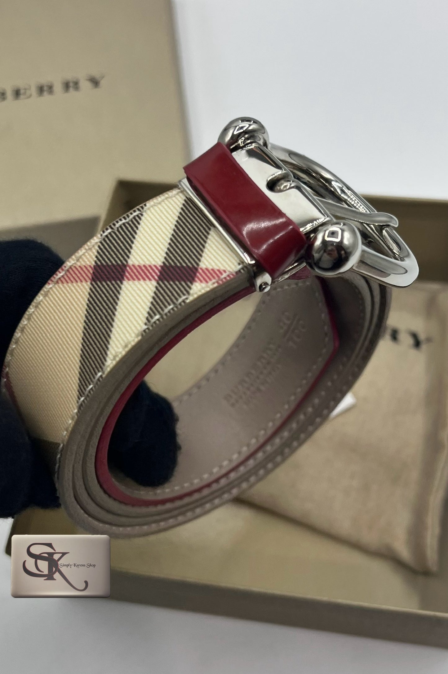 BURBERRY NOVACHECK LEATHER CANVAS BELT SIZE 40/100 (93~103cm)