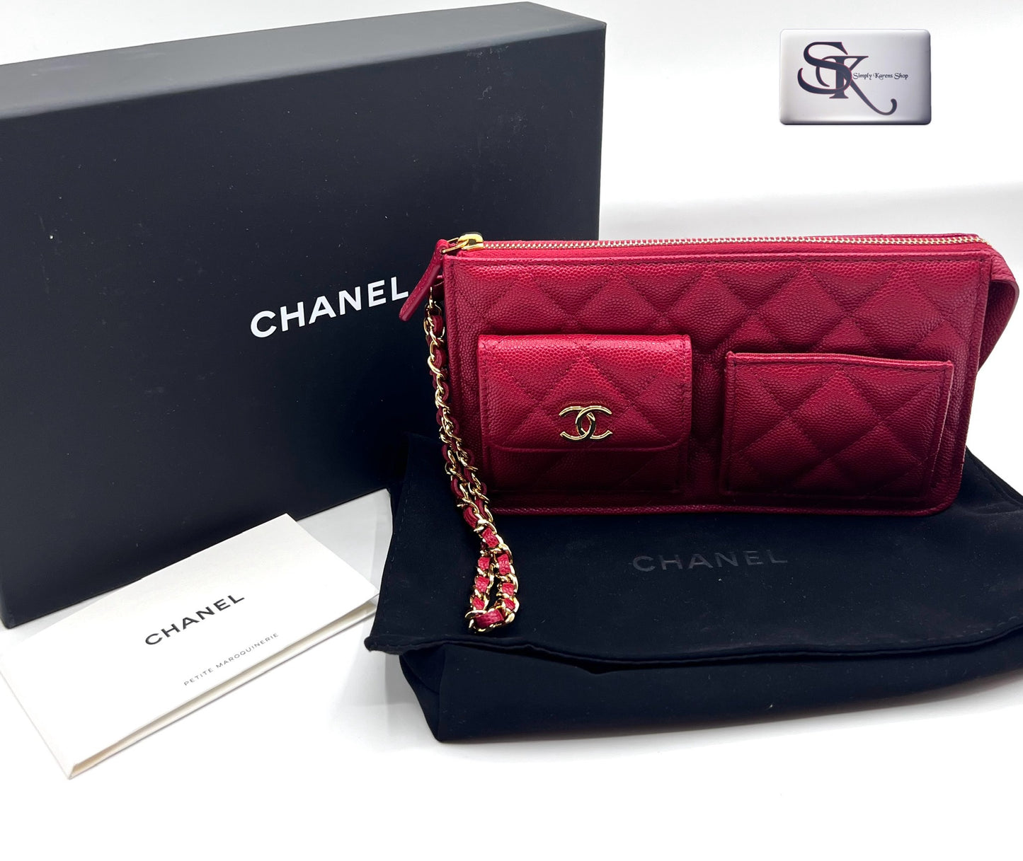 Chanel Caviar Wristlet Pouch microchip