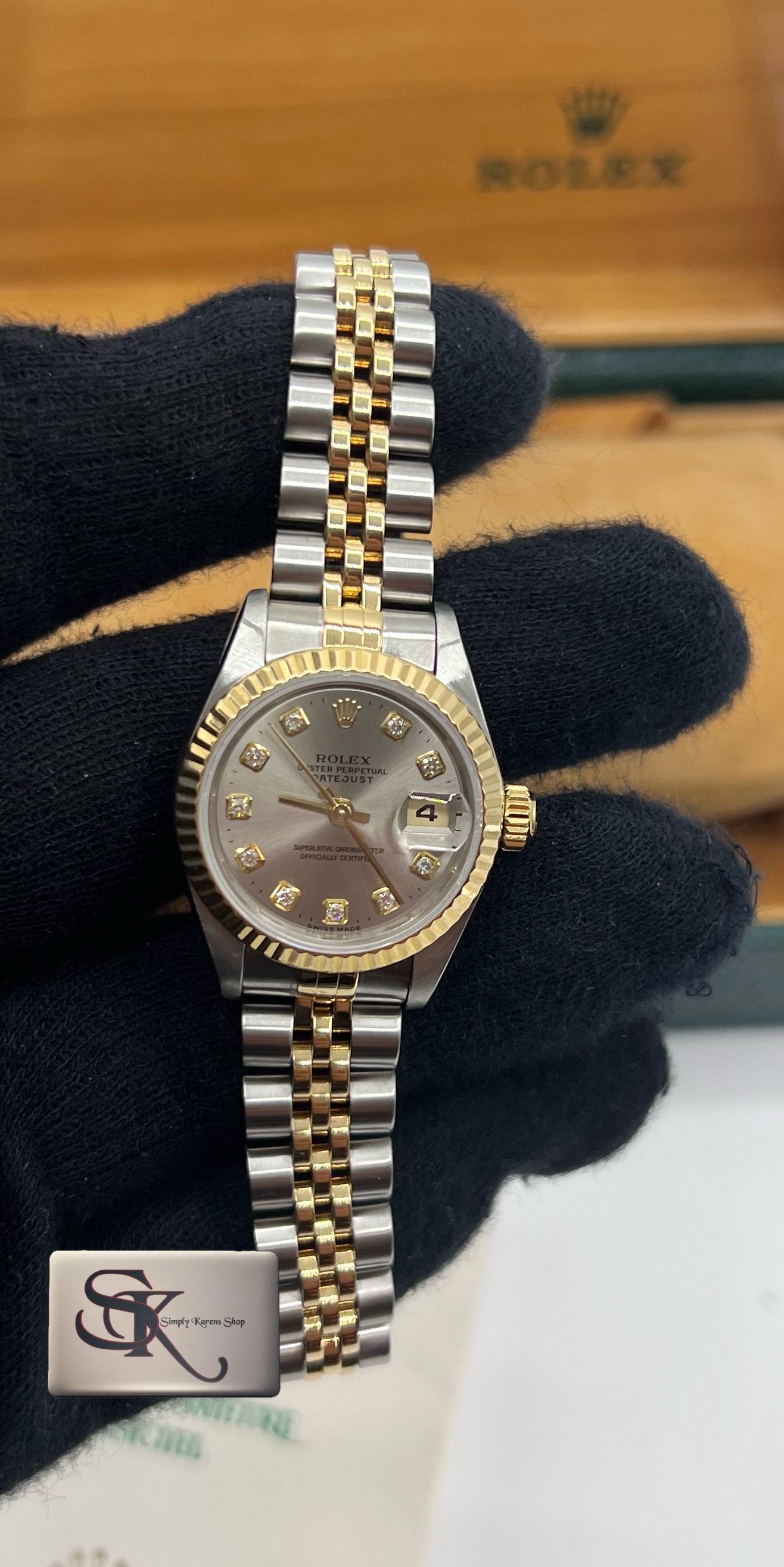 ROLEX DATE JUST w/ 10Pcs DIA AT 26MM SS/YG GRAY DIAL 1995 17CM