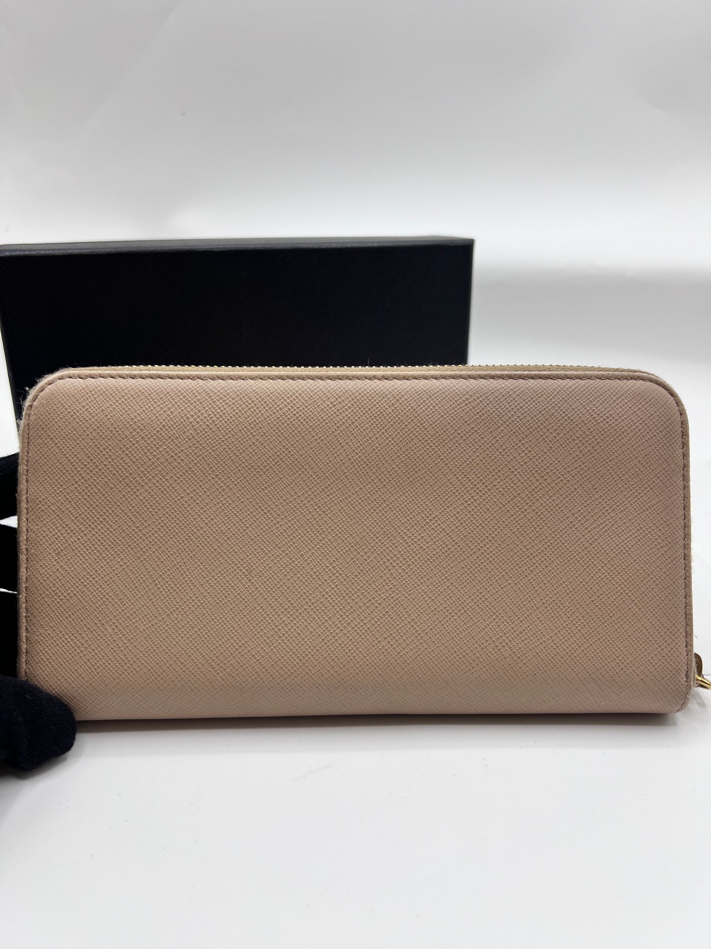 Prada Saffiano Taupe Long Zip Around Wallet  (🇵🇭P12,040)