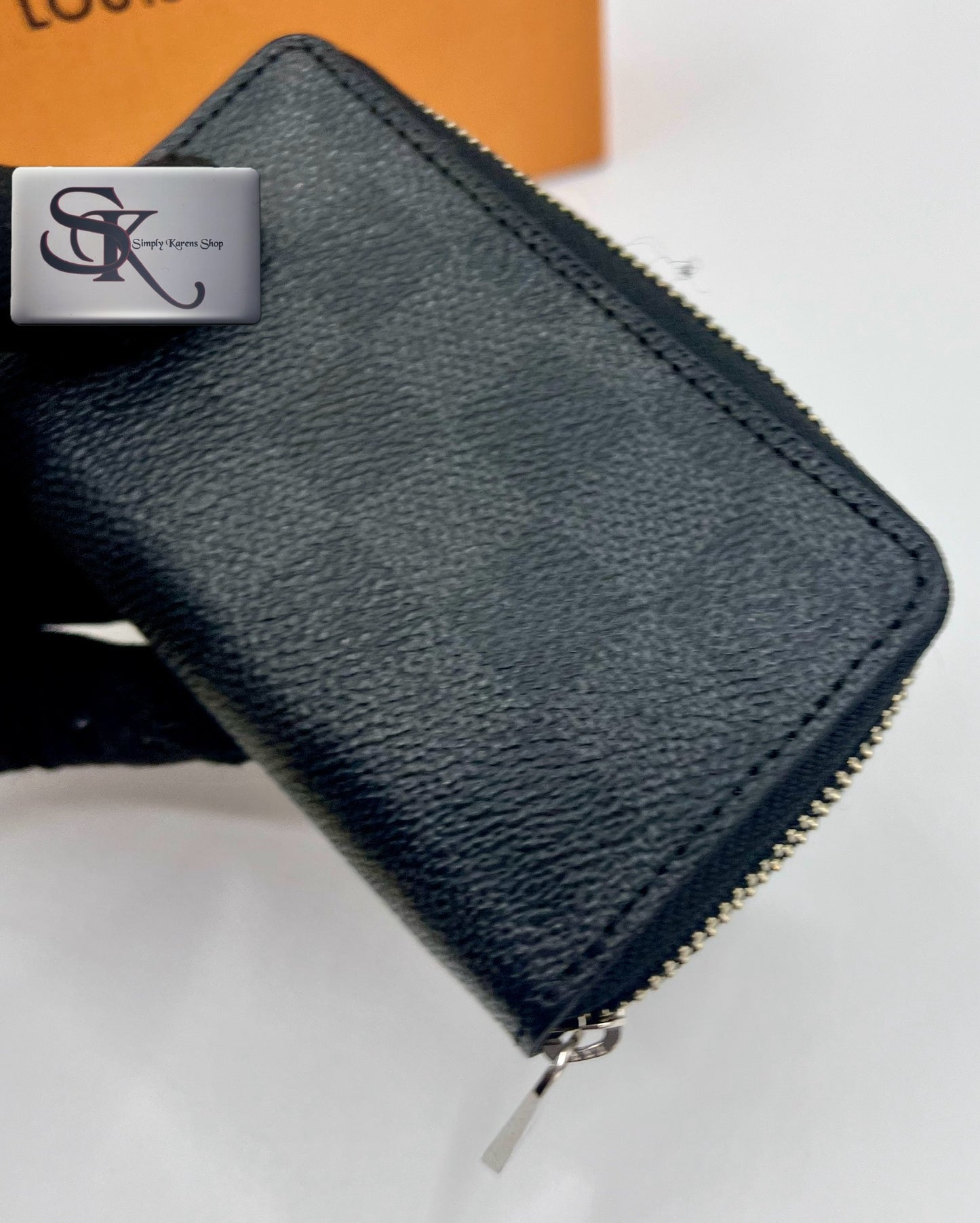 Lv Graphite Zip Around Card Case