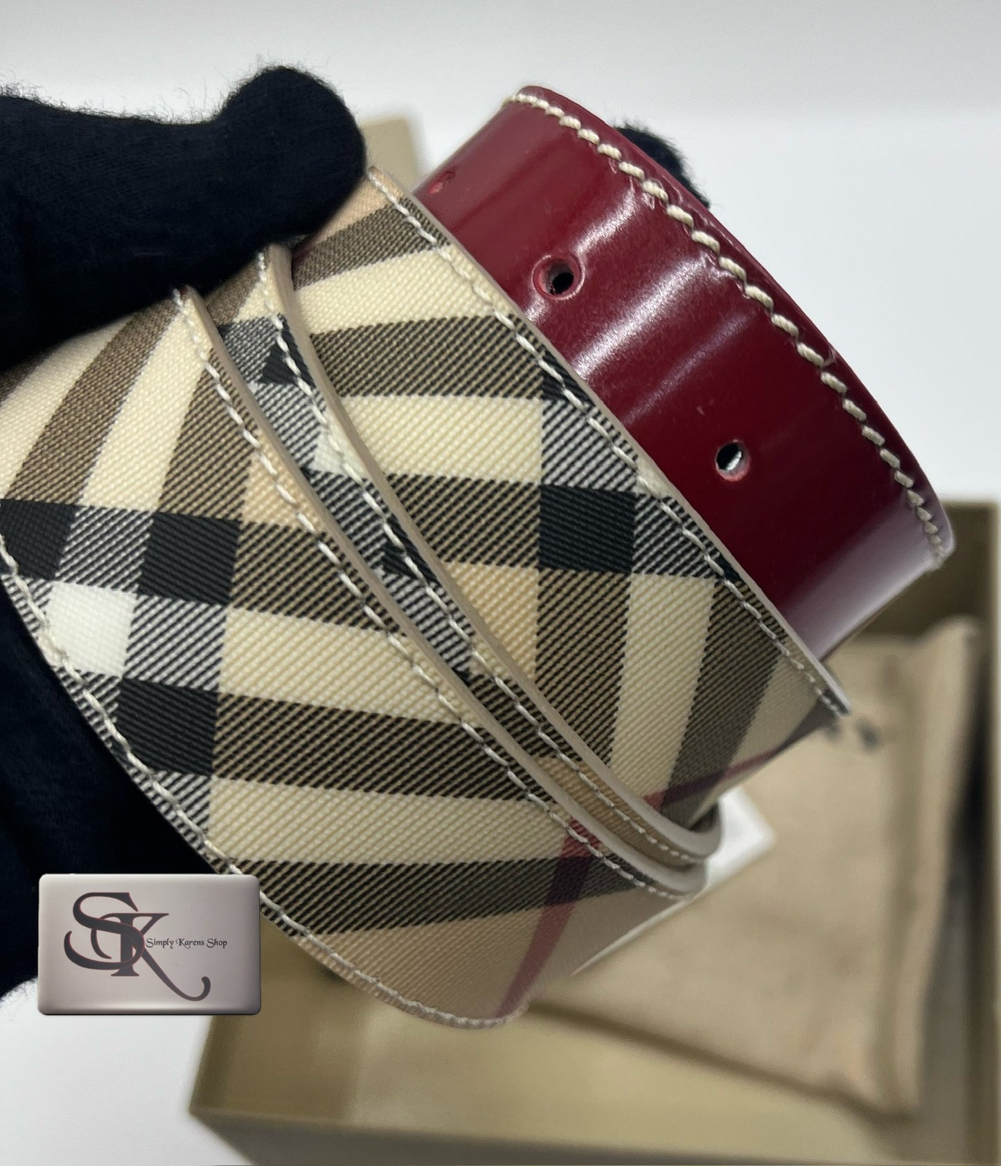 BURBERRY NOVACHECK LEATHER CANVAS BELT SIZE 40/100 (93~103cm)