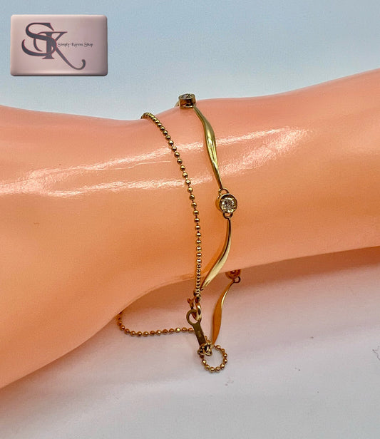 K18 Double Chain Bracelet w/ D-0.30ct 18cm 5.5g