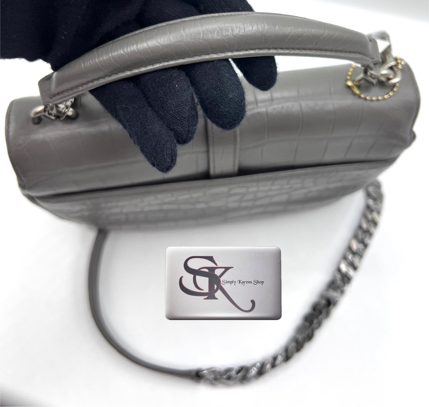 Yves Saint Laurent Gray  Croc Embossed leather College 2 way bag mm size (🇵🇭P72,240)