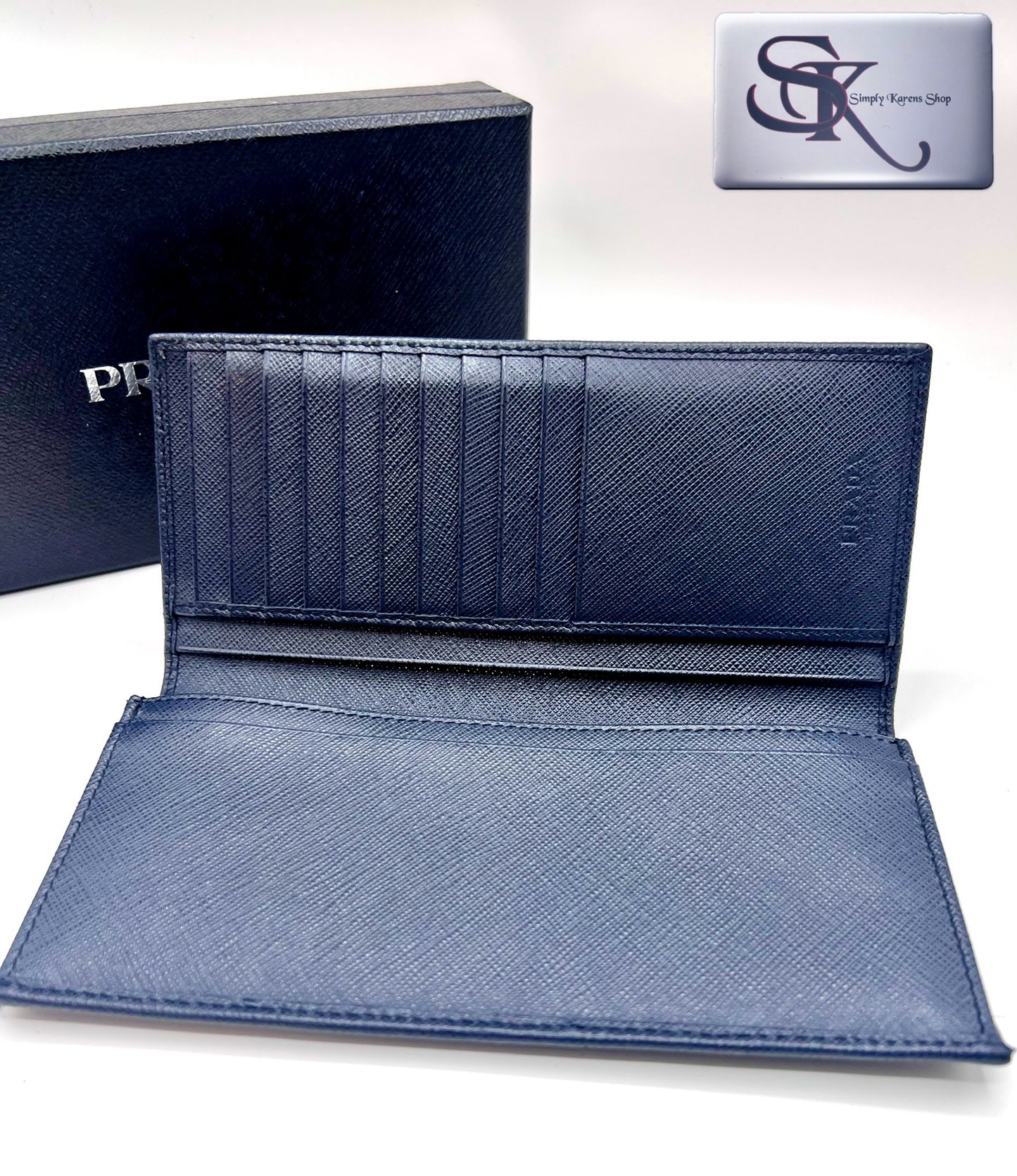 Prada Saffiano Navy blue Bifold Long wallet