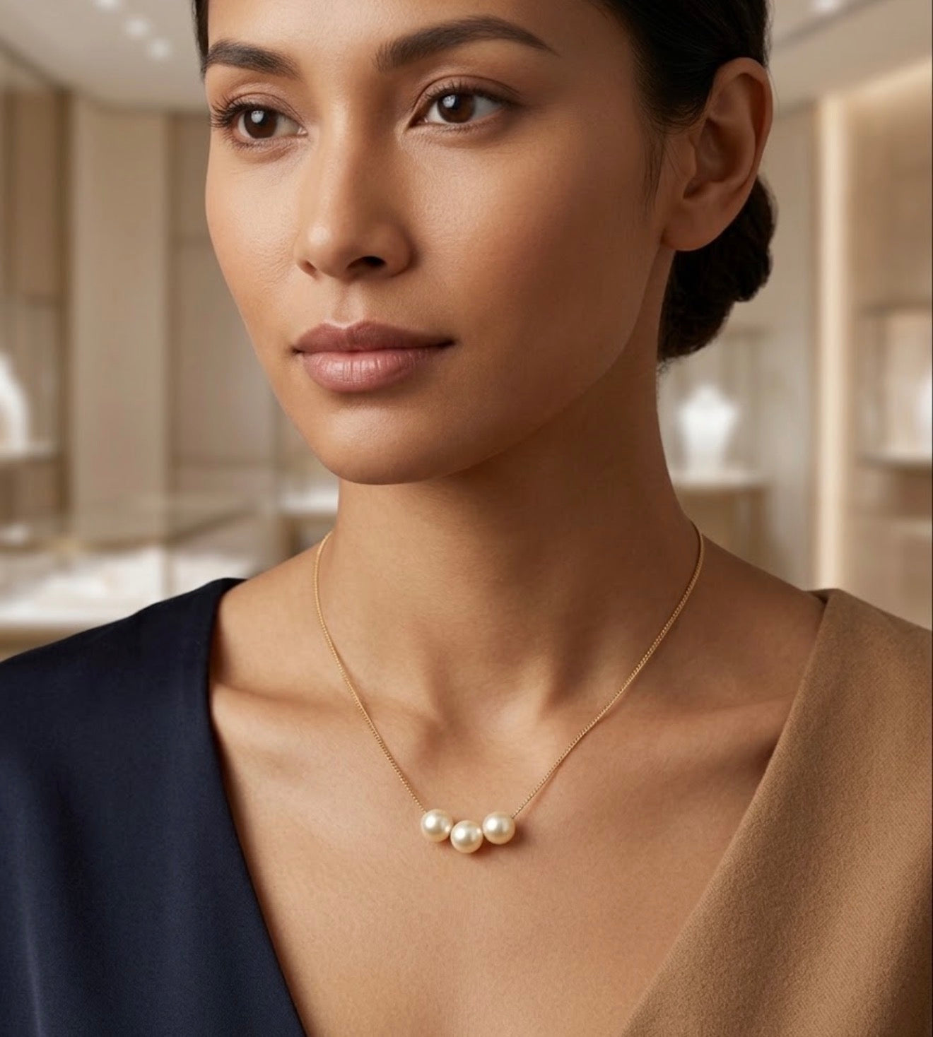K18 Yg 3 Floating akoya Pearl Necklace 2.81g 40cm              (🇵🇭P30,530)