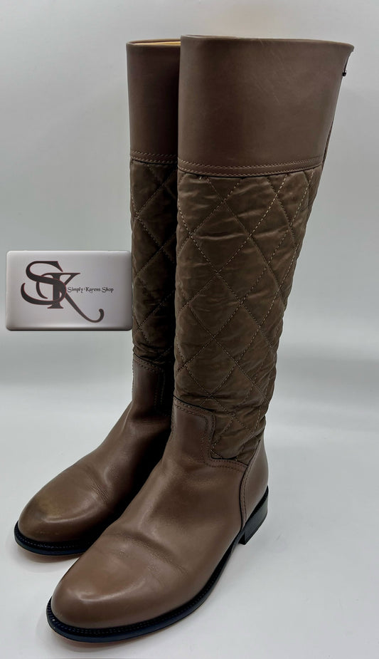 CHANEL MATLASSE CC LONG LEATHER BOOTS SIZE 37 1/2