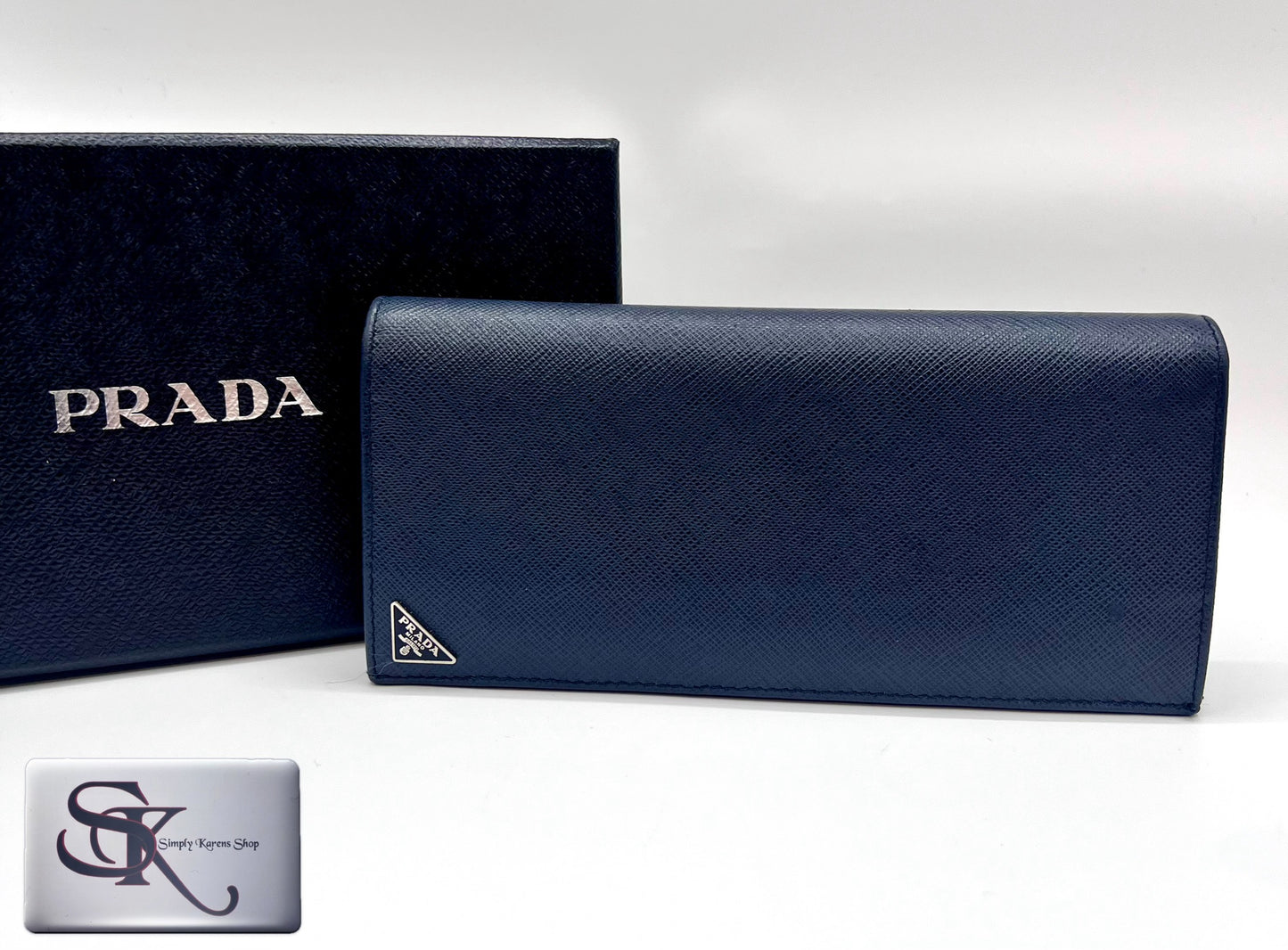 Prada Saffiano Navy blue Bifold Long wallet