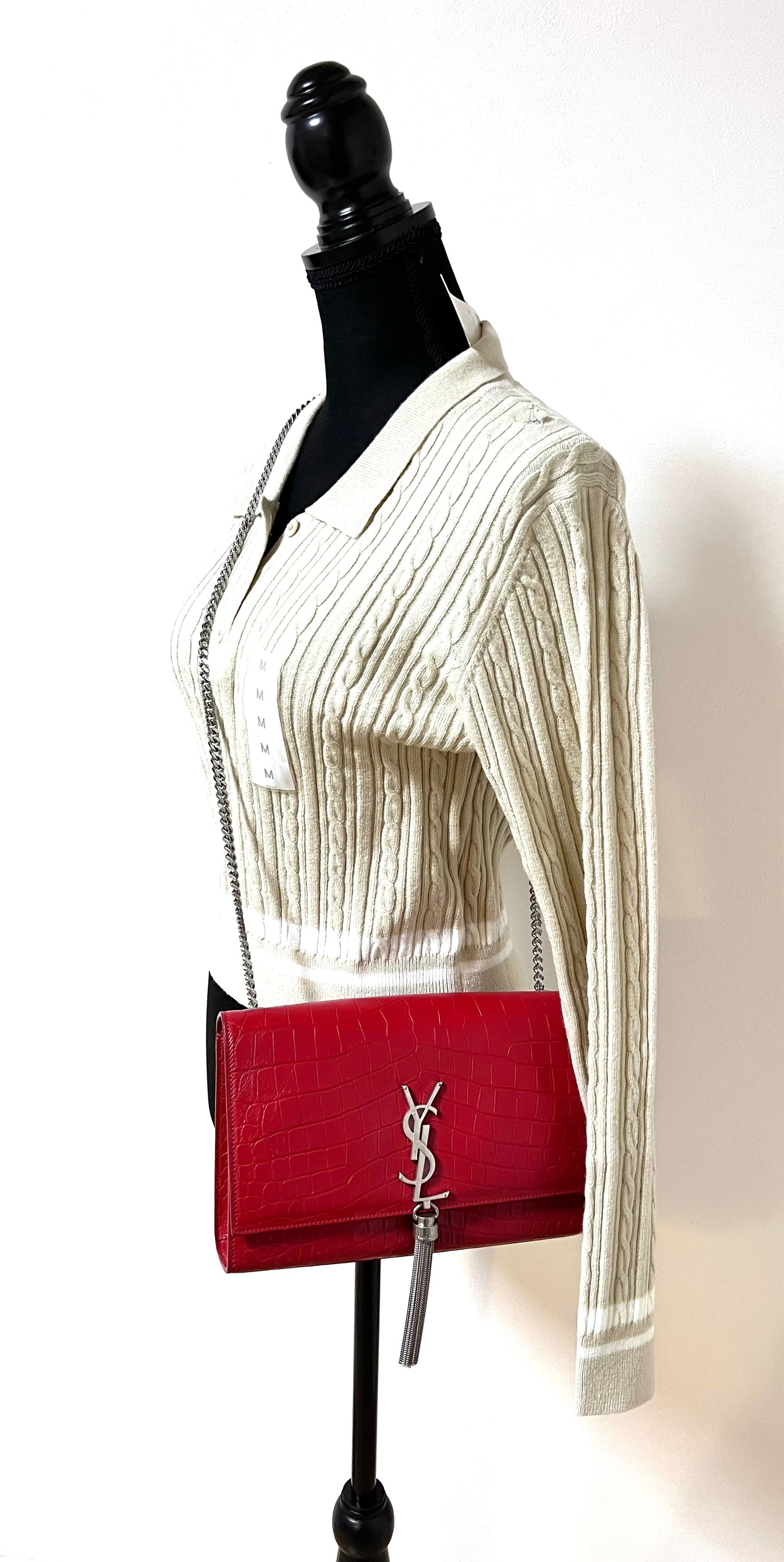 Yves Saint Laurent Kate Tassel Croc Embossed Leather MM Size Red Flap  (🇵🇭P76,540)